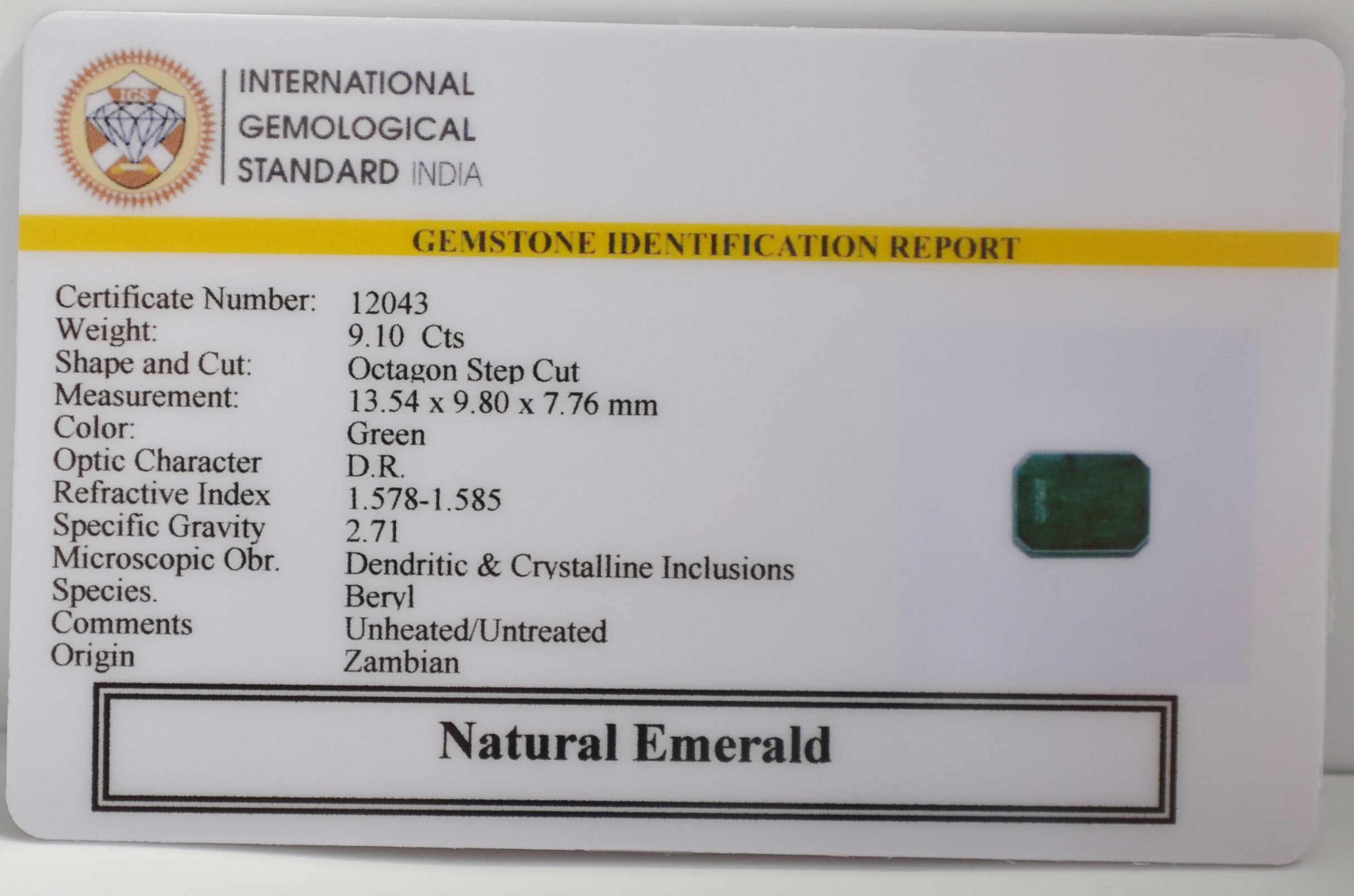 EMERALD 9.1 Ct. 3 EMR22836 2 EMERALD 9.1 Ct.