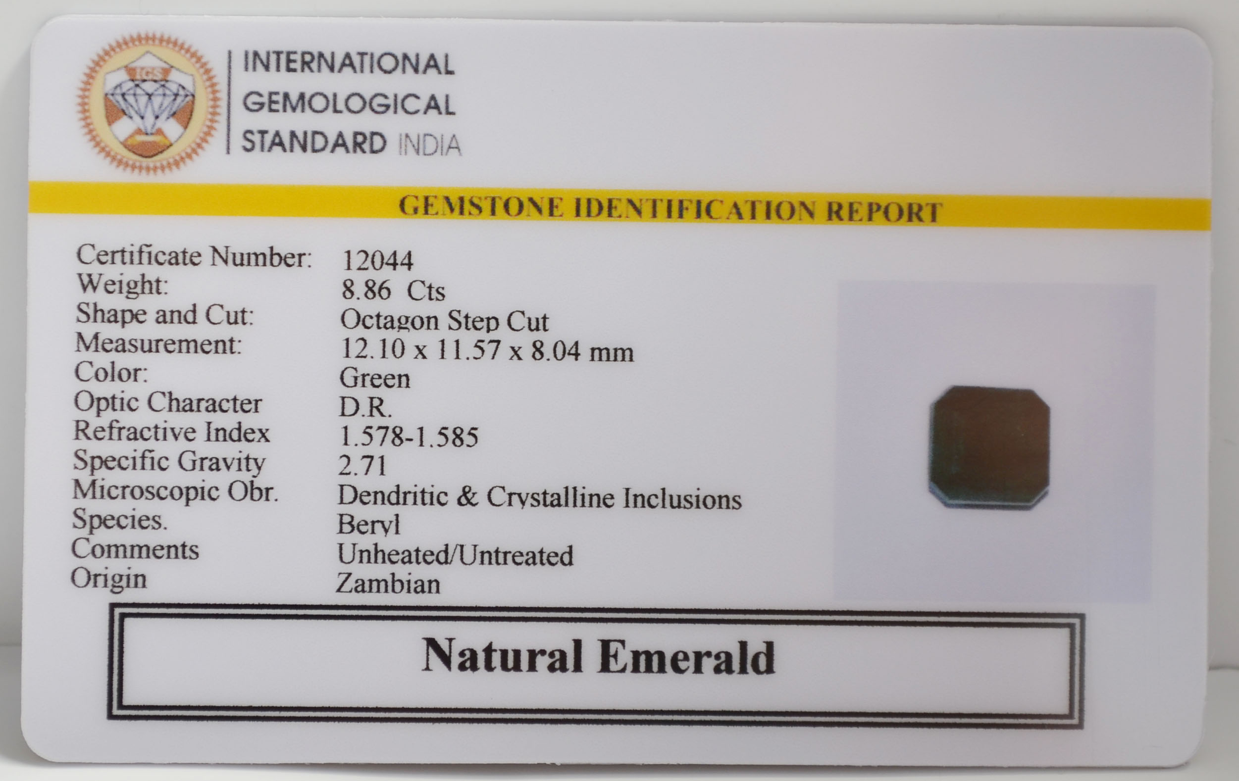 EMERALD 8.86 Ct. 3 EMR22837 2 EMERALD 8.86 Ct.