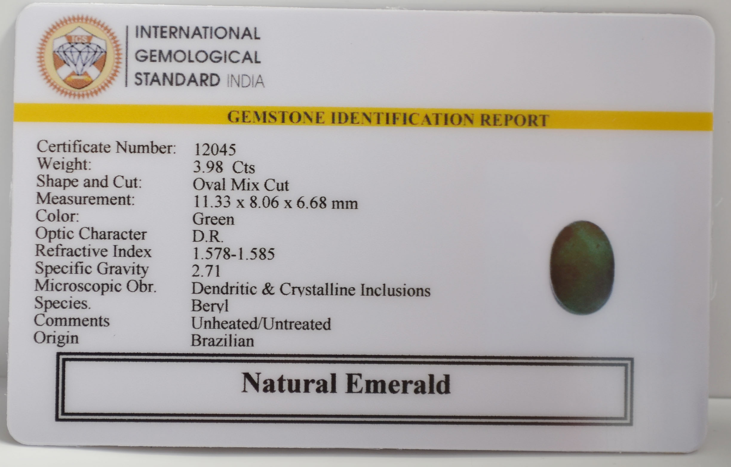 EMERALD 3.98 Ct. 3 EMR22838 2 EMERALD 3.98 Ct.