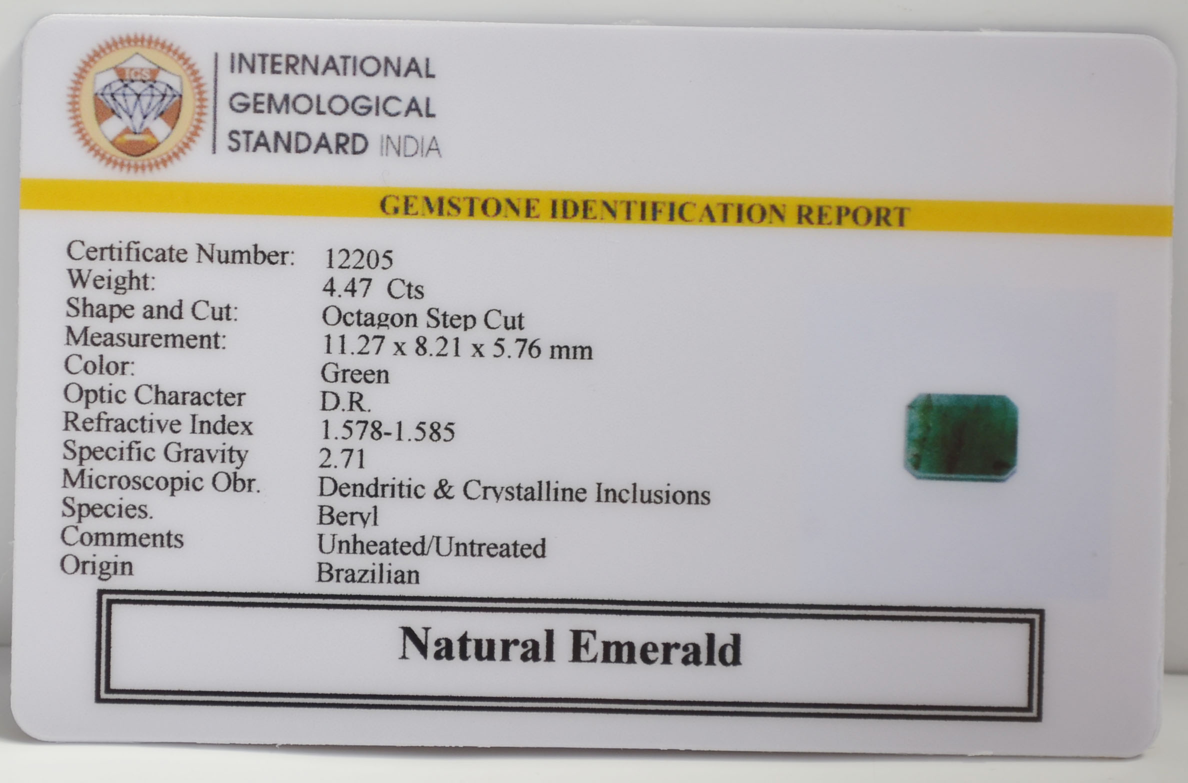 EMERALD 4.47 Ct. 3 EMR22916 2 EMERALD 4.47 Ct.