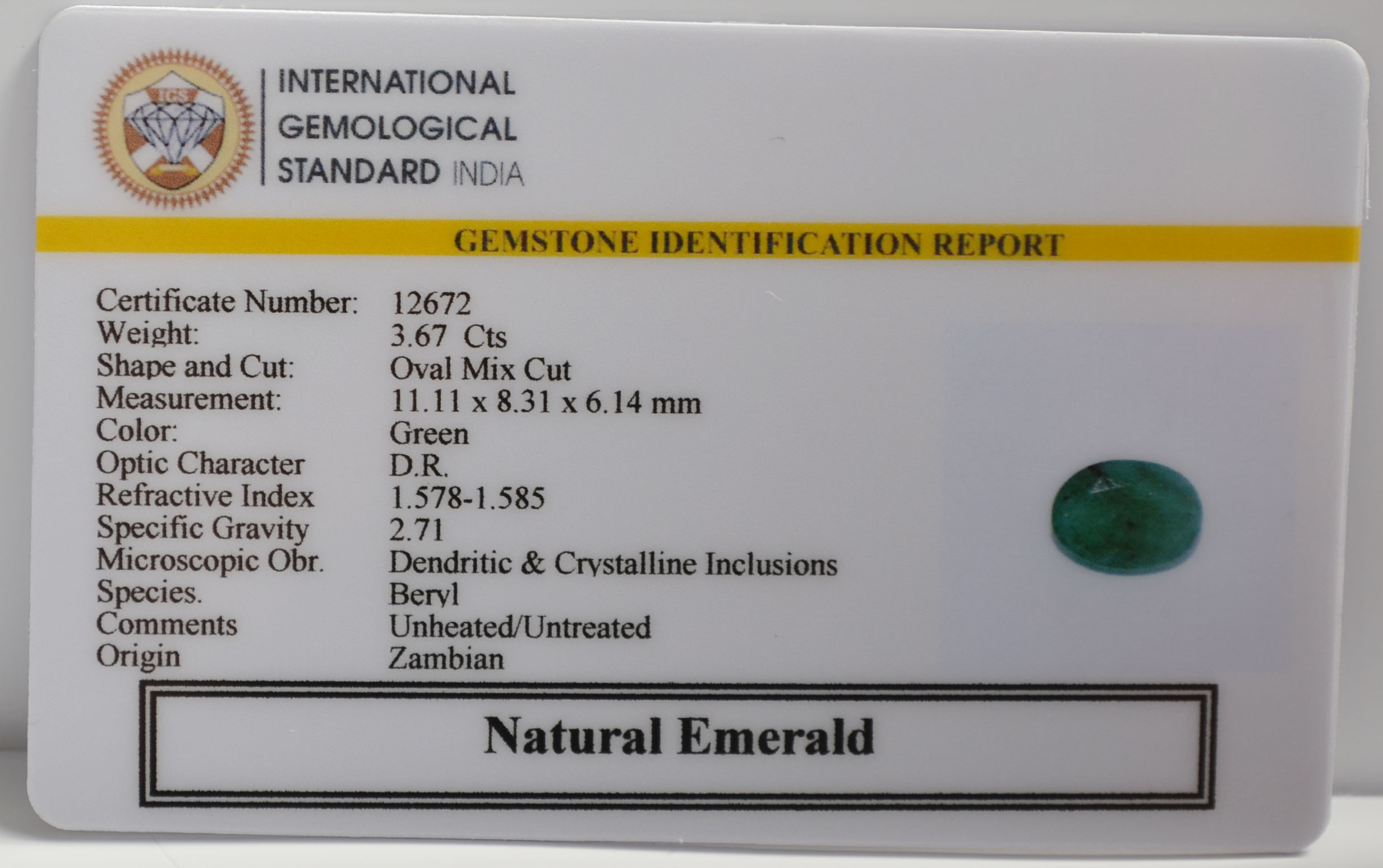EMERALD 3.67 Ct. 3 EMR22954 2 EMERALD 3.67 Ct.