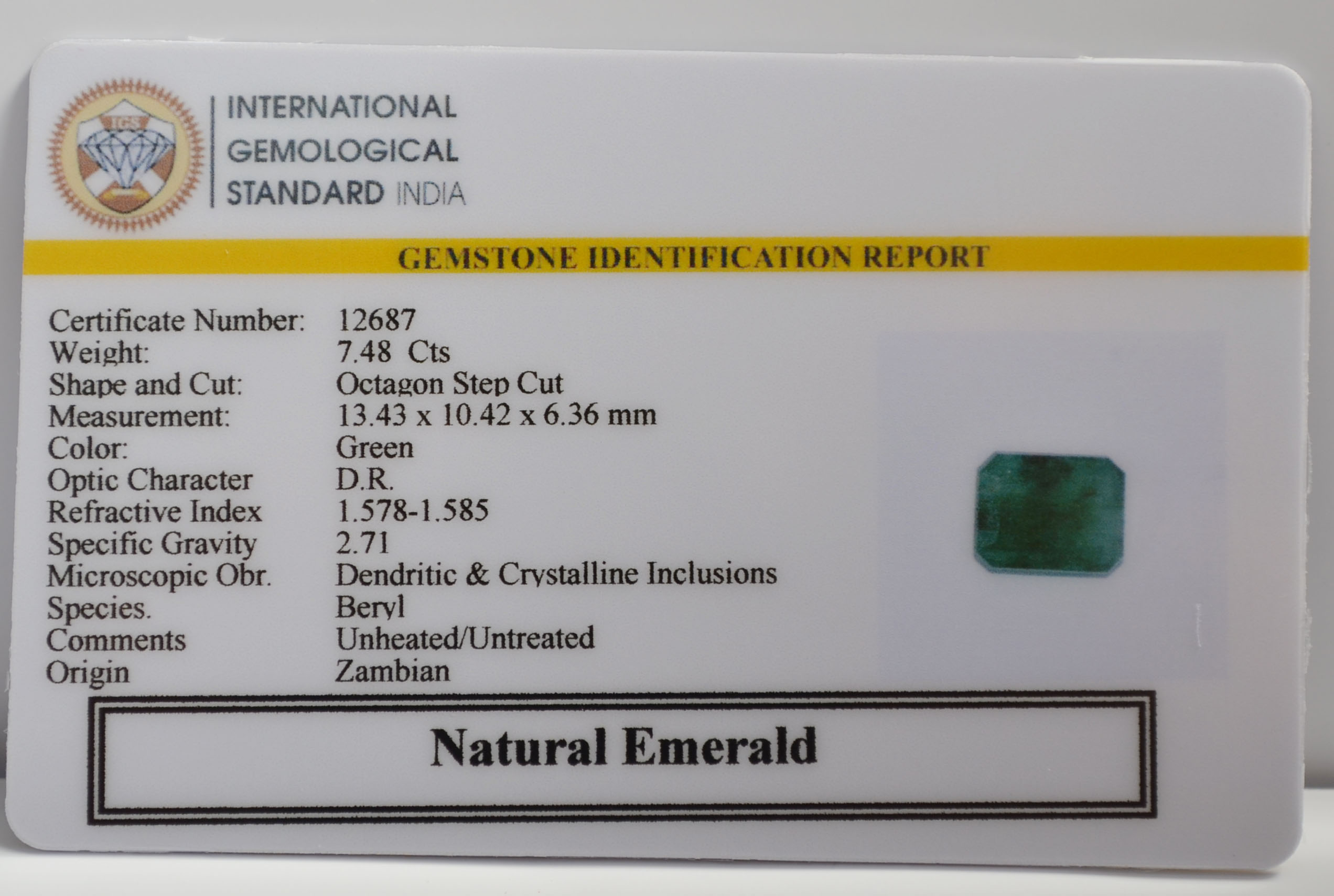 EMERALD 7.48 Ct. EMERALD 7.48 Ct.