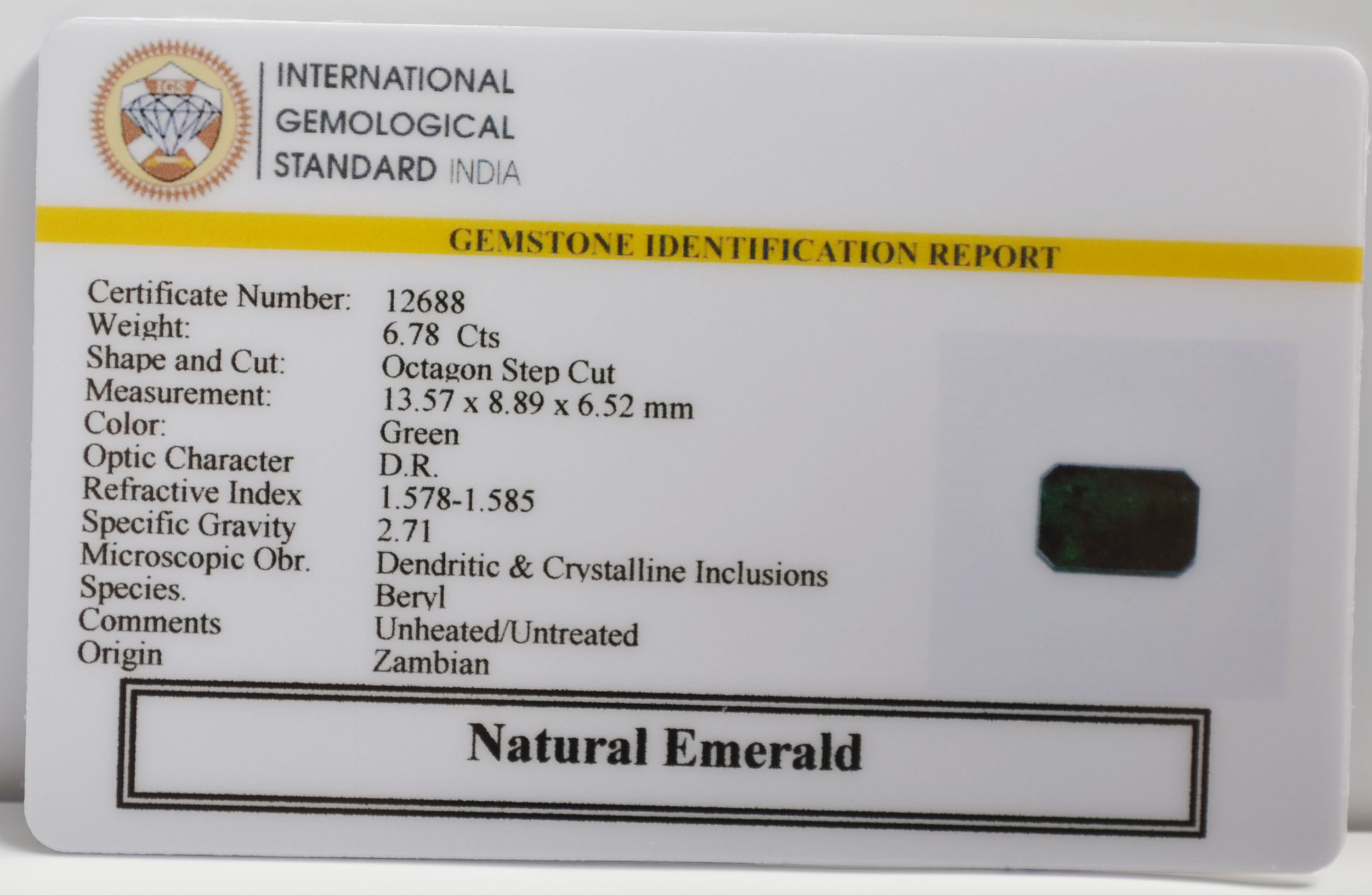 EMERALD 6.78 Ct. EMERALD 6.78 Ct.