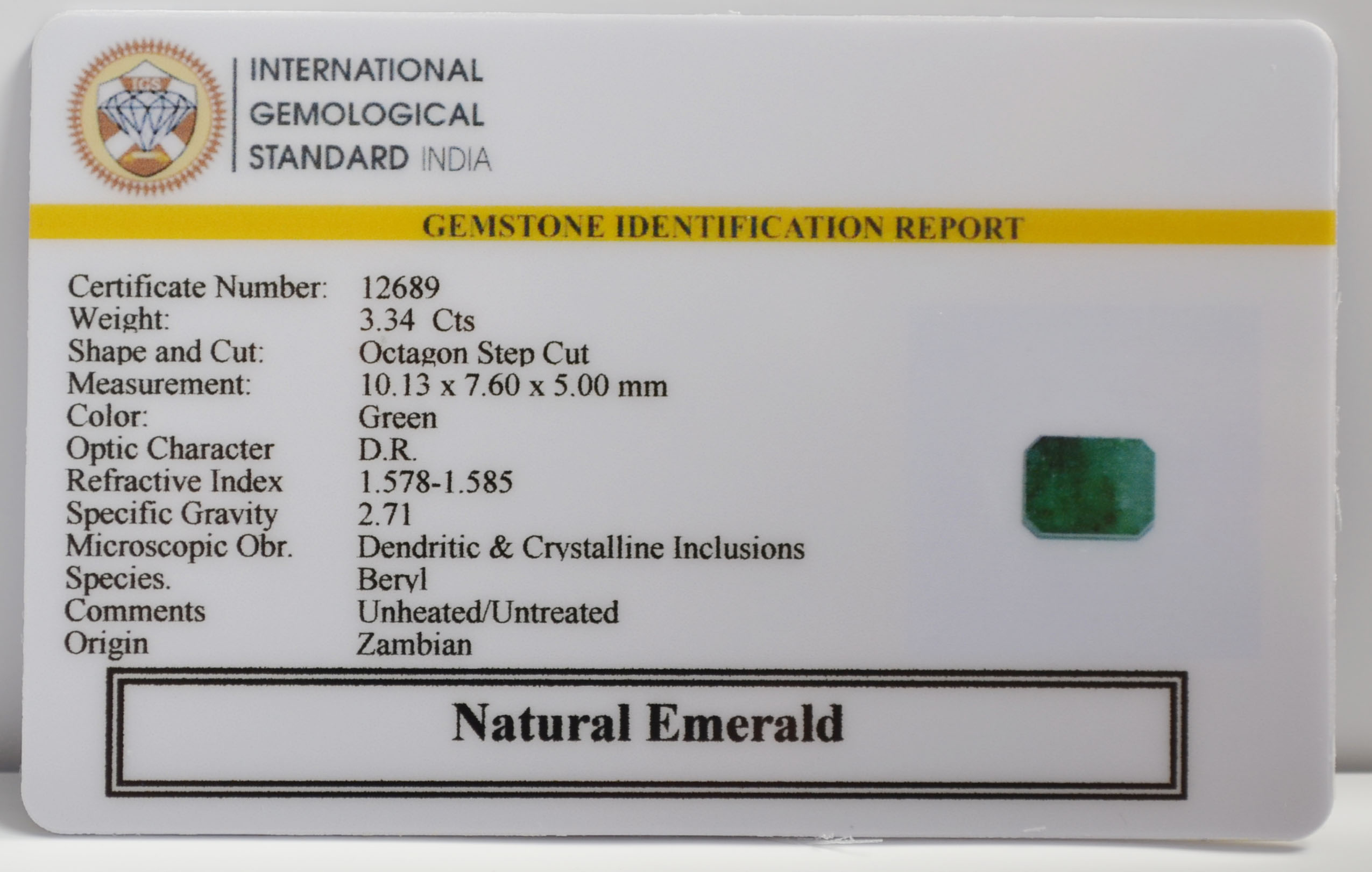 EMERALD 3.34 Ct. EMERALD 3.34 Ct.