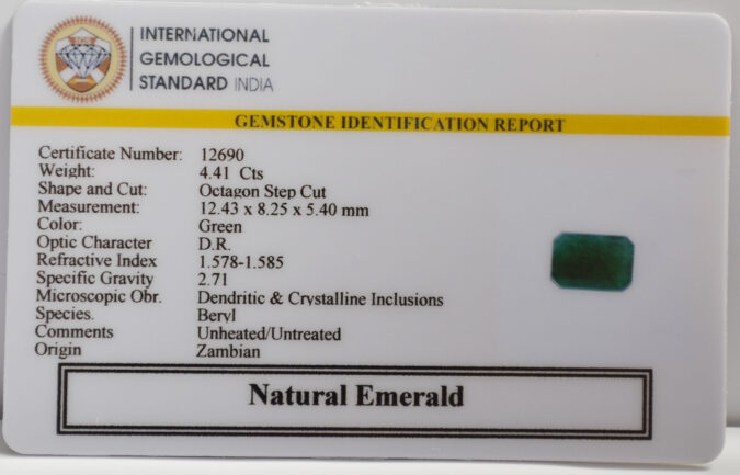 EMERALD 4.41 Ct. EMERALD 4.41 Ct.