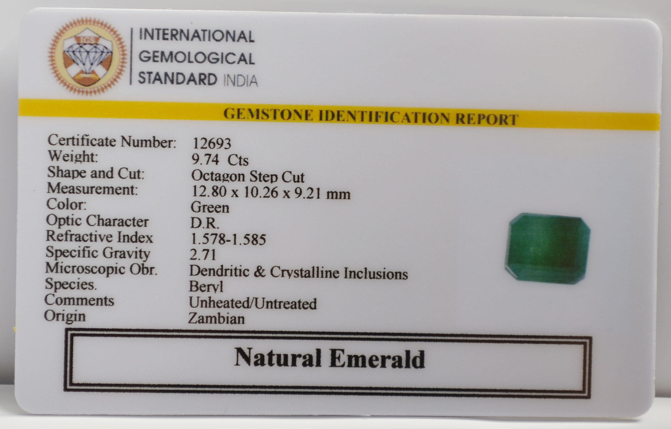 EMERALD 9.74 Ct. EMERALD 9.74 Ct.