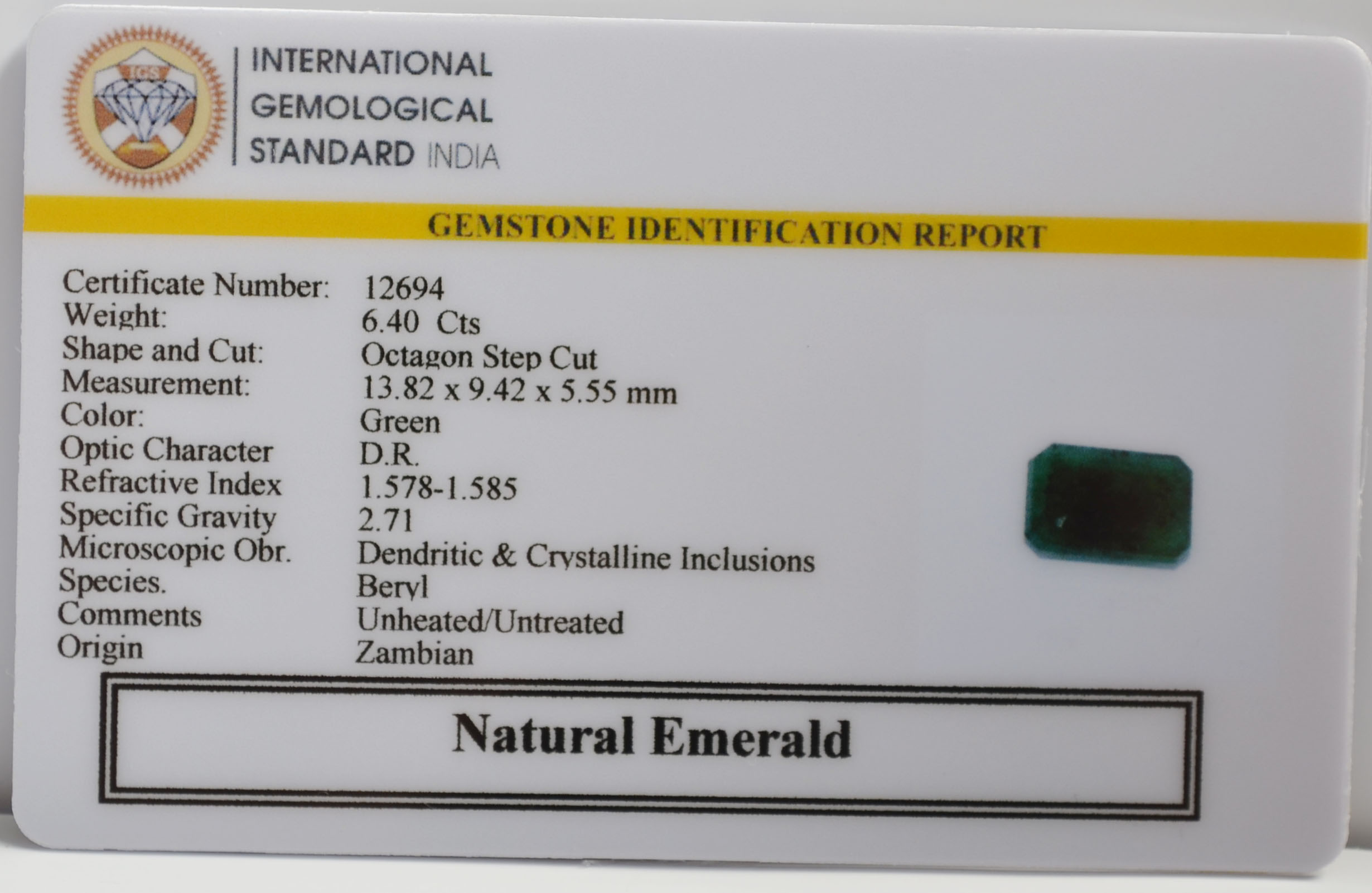 EMERALD 6.4 Ct. EMERALD 6.4 Ct.