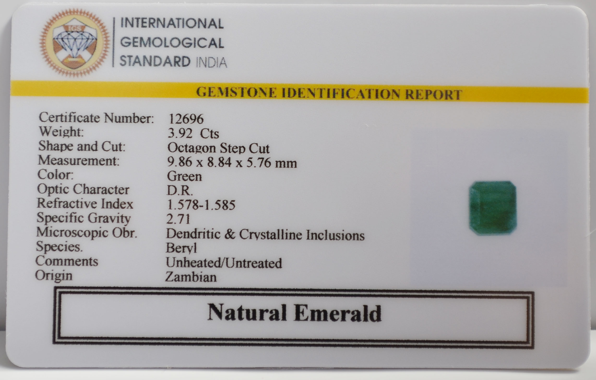EMERALD 3.92 Ct. EMERALD 3.92 Ct.