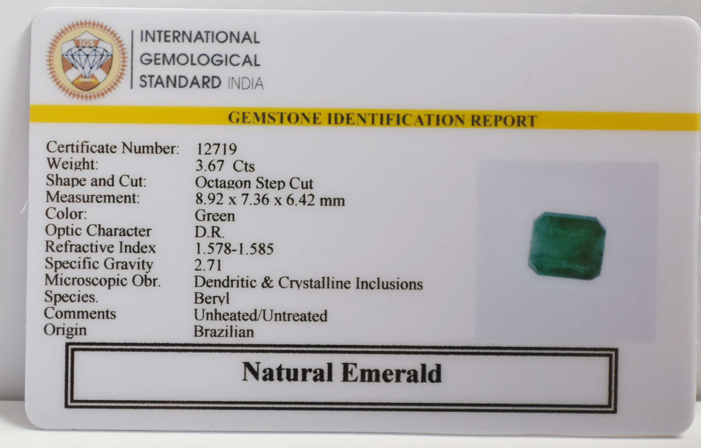 EMERALD 3.67 Ct. 3 EMR22989 2 EMERALD 3.67 Ct.