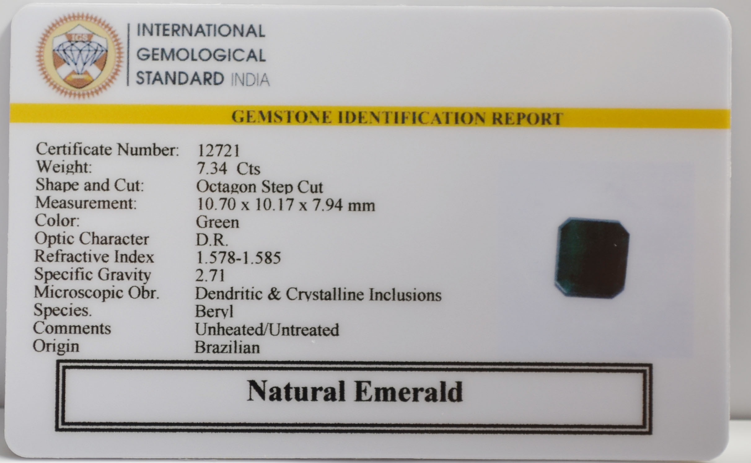 EMERALD 7.34 Ct. 3 EMR22991 2 EMERALD 7.34 Ct.