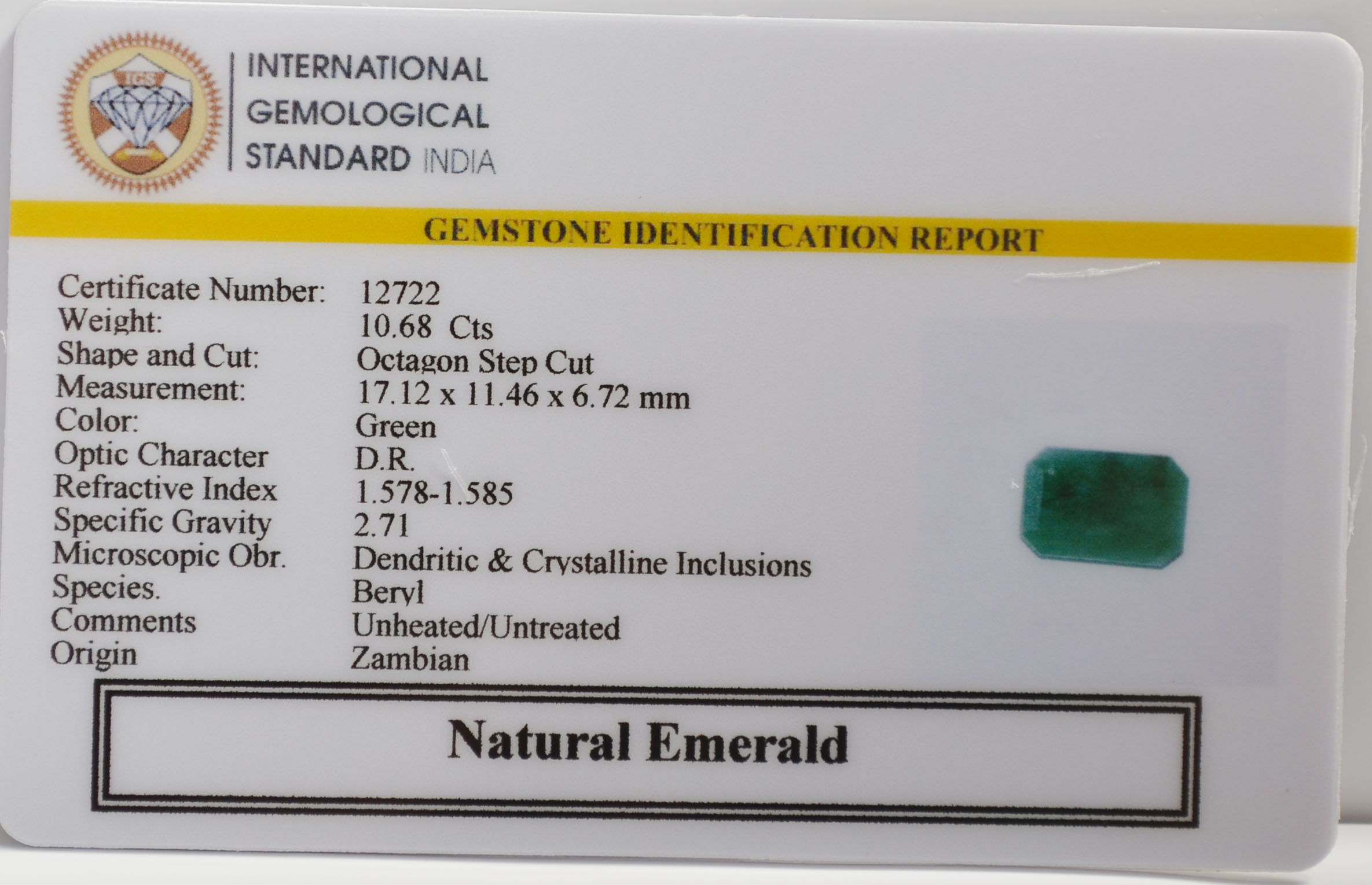 EMERALD 10.68 Ct. 3 EMR22992 2 EMERALD 10.68 Ct.