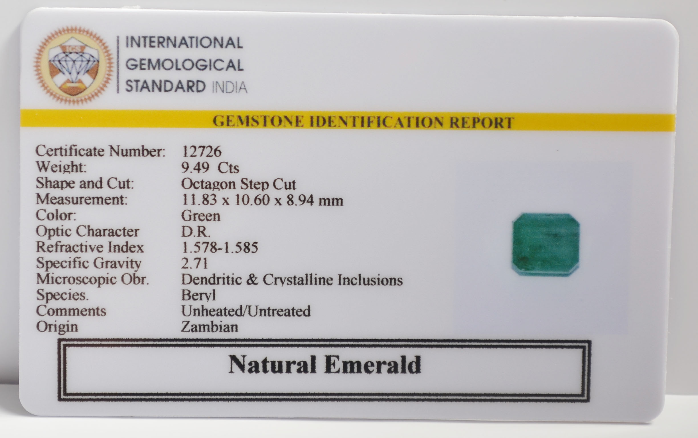 EMERALD 9.49 Ct. 3 EMR22995 2 EMERALD 9.49 Ct.