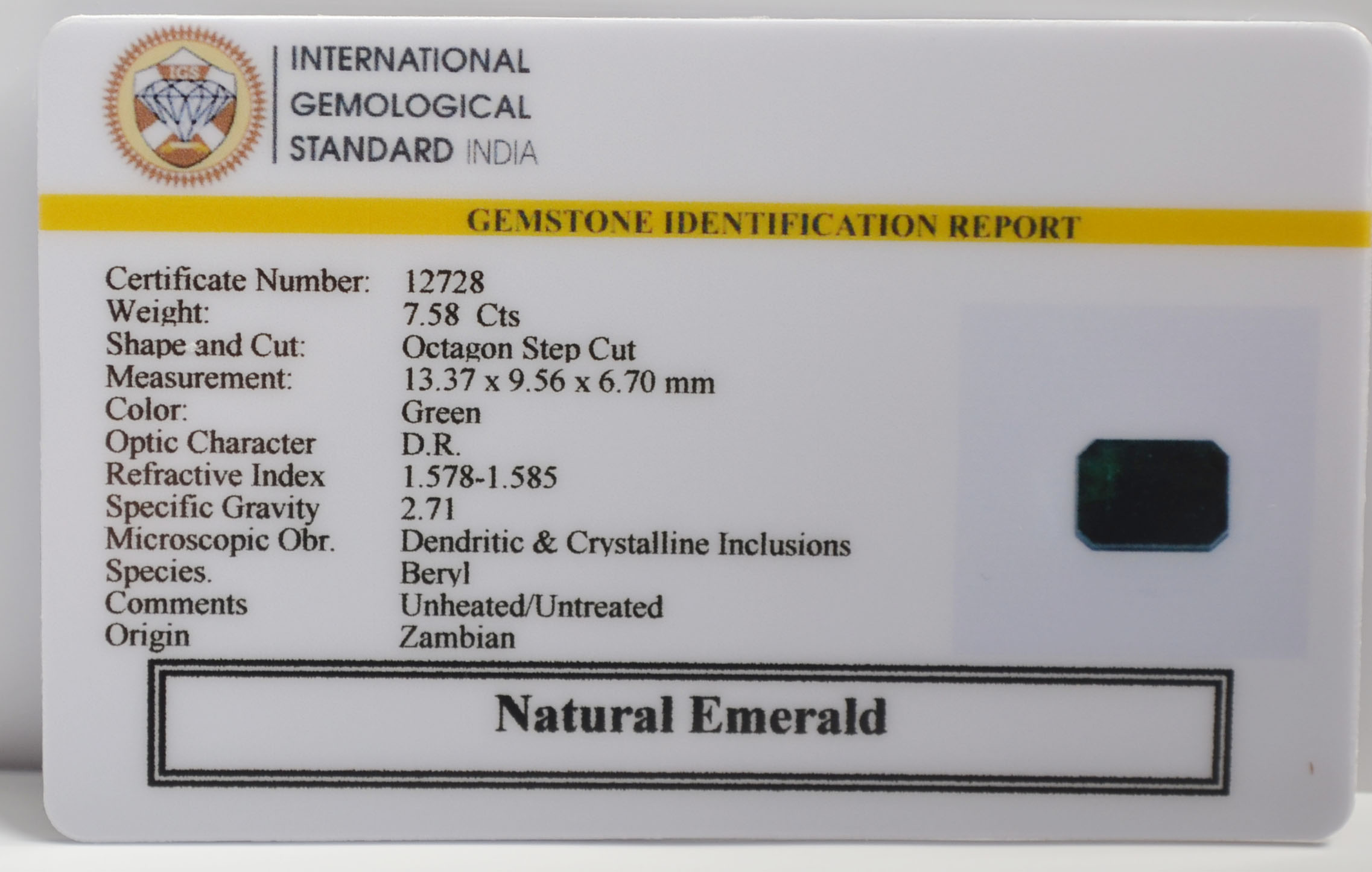 EMERALD 7.58 Ct. 3 EMR22996 2 EMERALD 7.58 Ct.