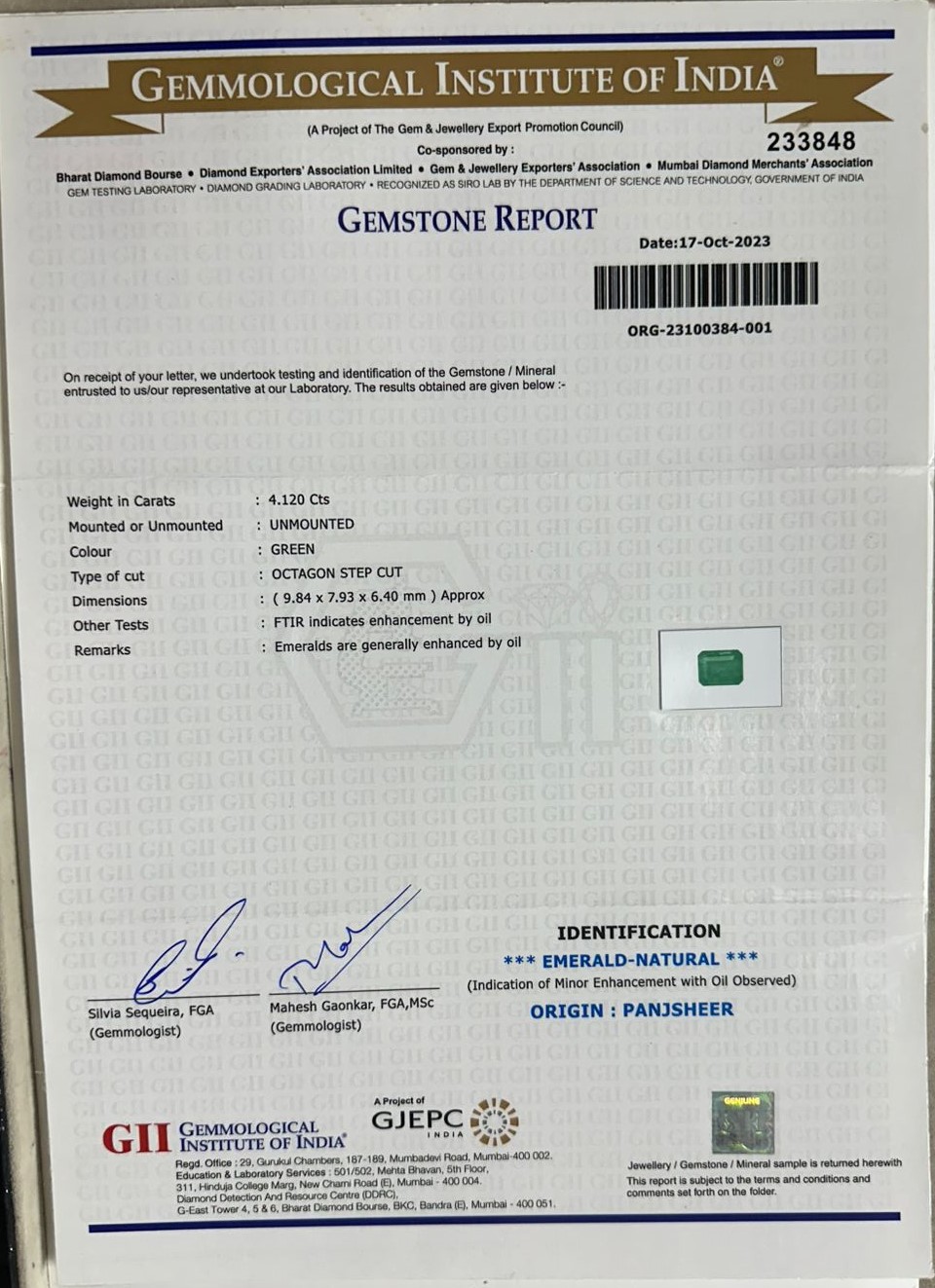 EMRD17593 2 EMERALD 4.12 Ct.