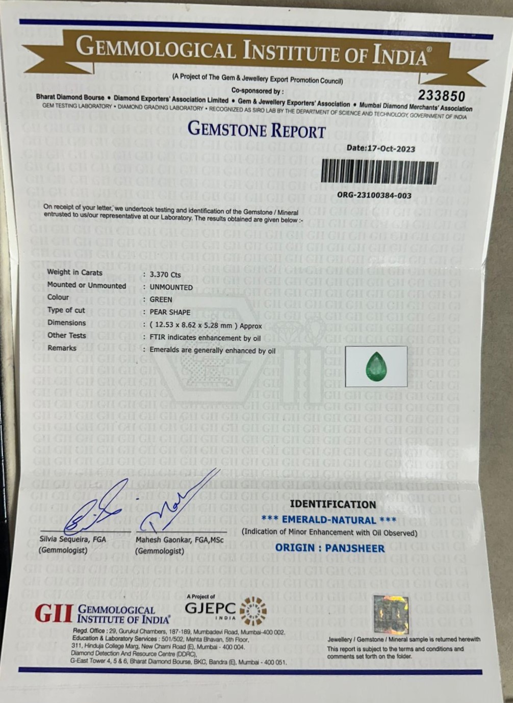 EMRD17595 2 EMERALD 3.37 Ct.