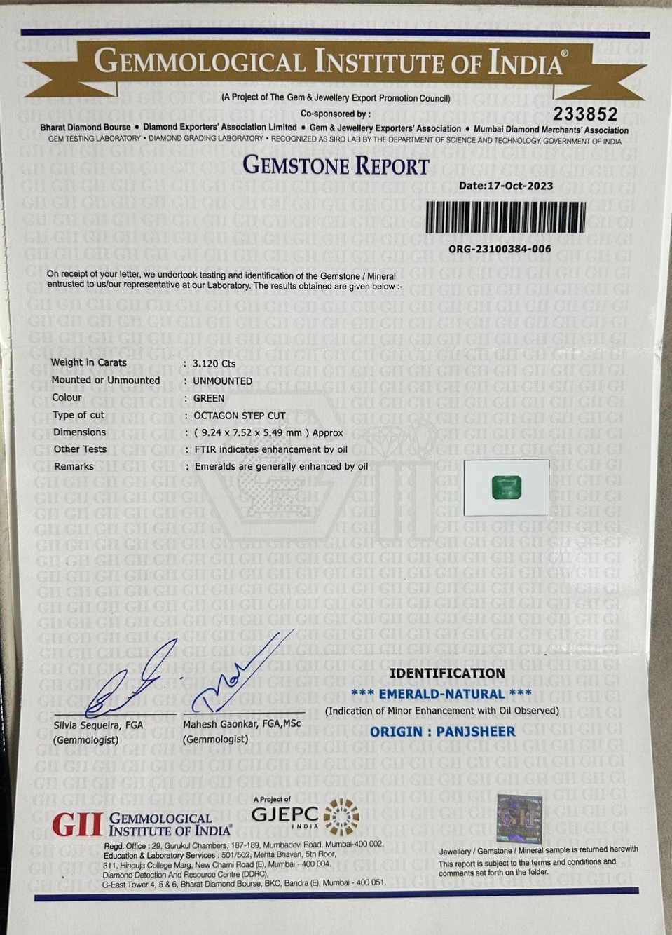 EMRD17597 2 EMERALD 3.12 Ct.