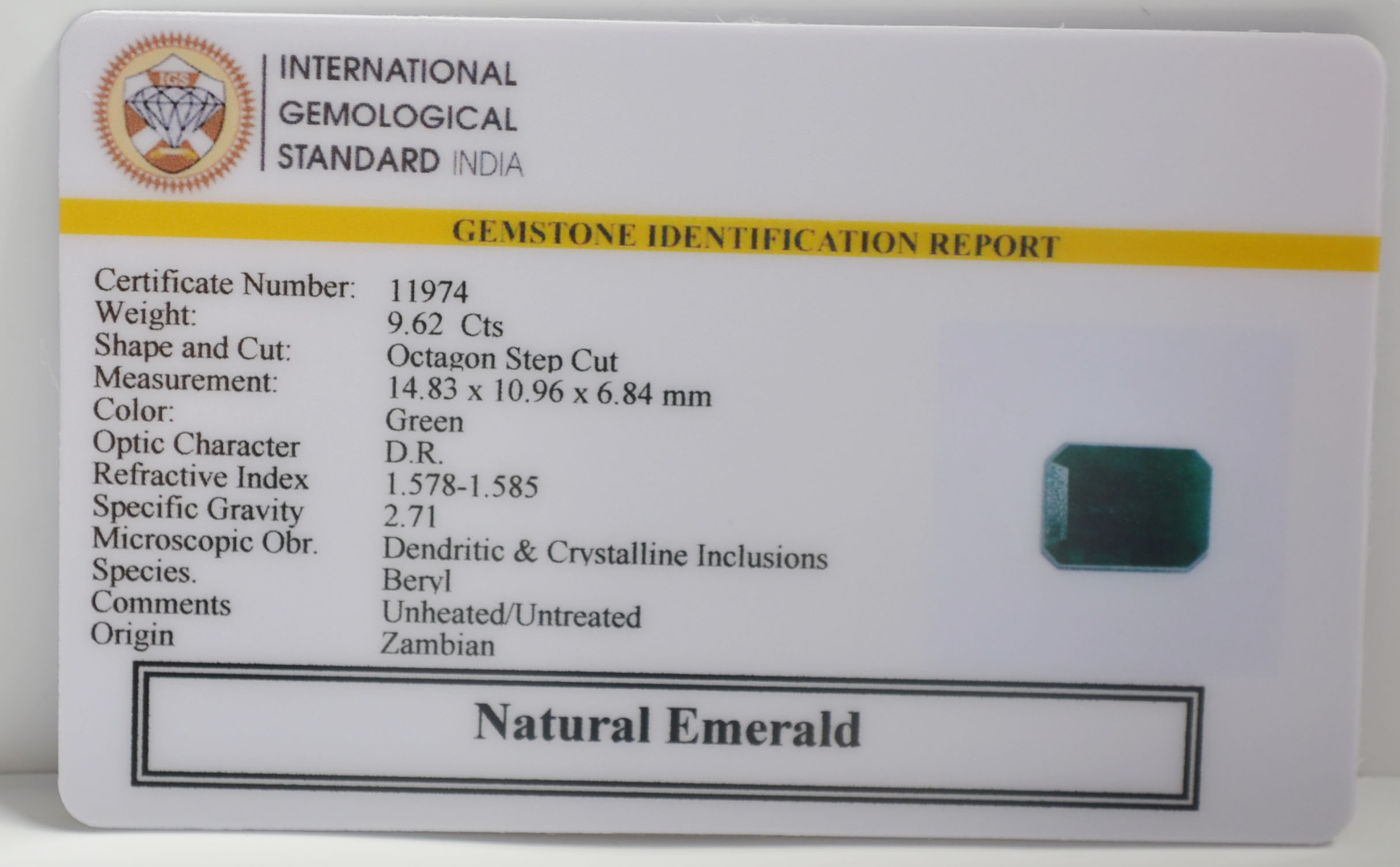 EMERALD 9.62 Ct. 3 EMRG21665 2 EMERALD 9.62 Ct.
