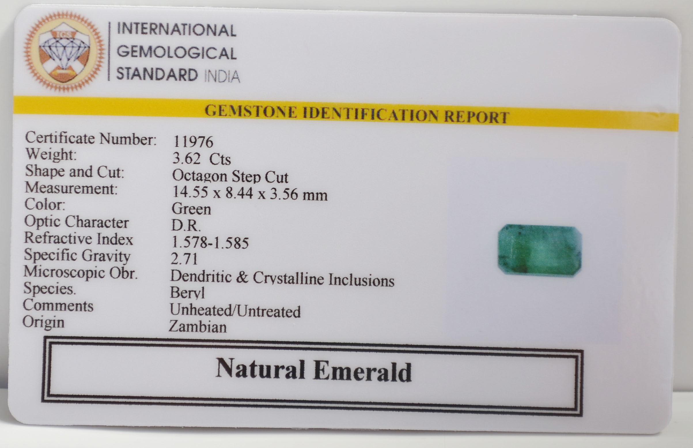 EMERALD 3.62 Ct. 3 EMRG21666 2 EMERALD 3.62 Ct.