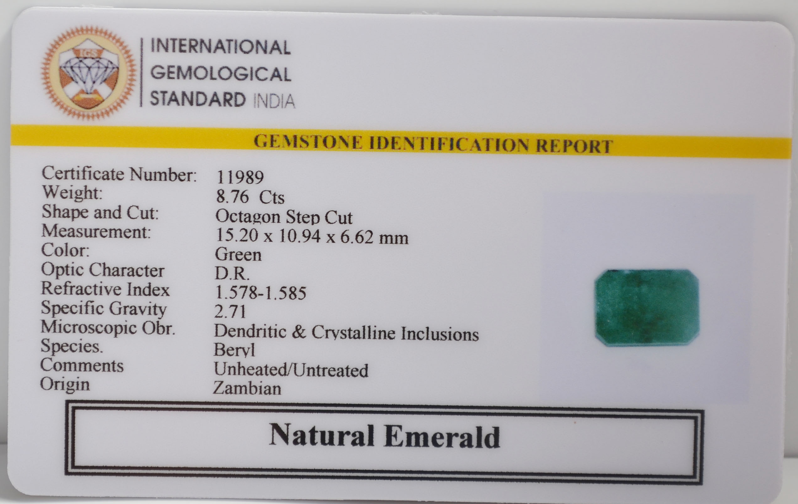 EMRG21671 2 EMERALD 8.76 Ct.