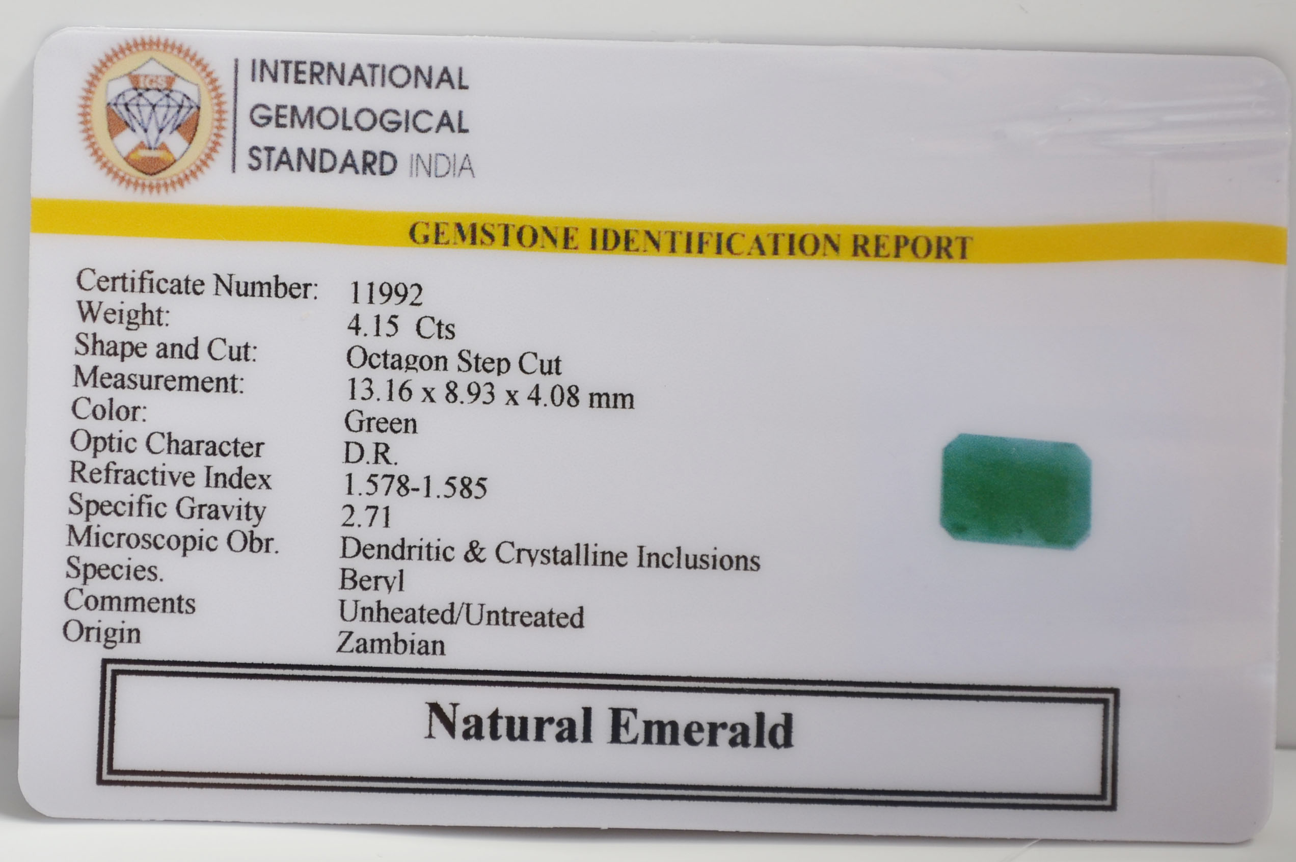 EMERALD 4.15 Ct. 3 EMRG21672 2 EMERALD 4.15 Ct.