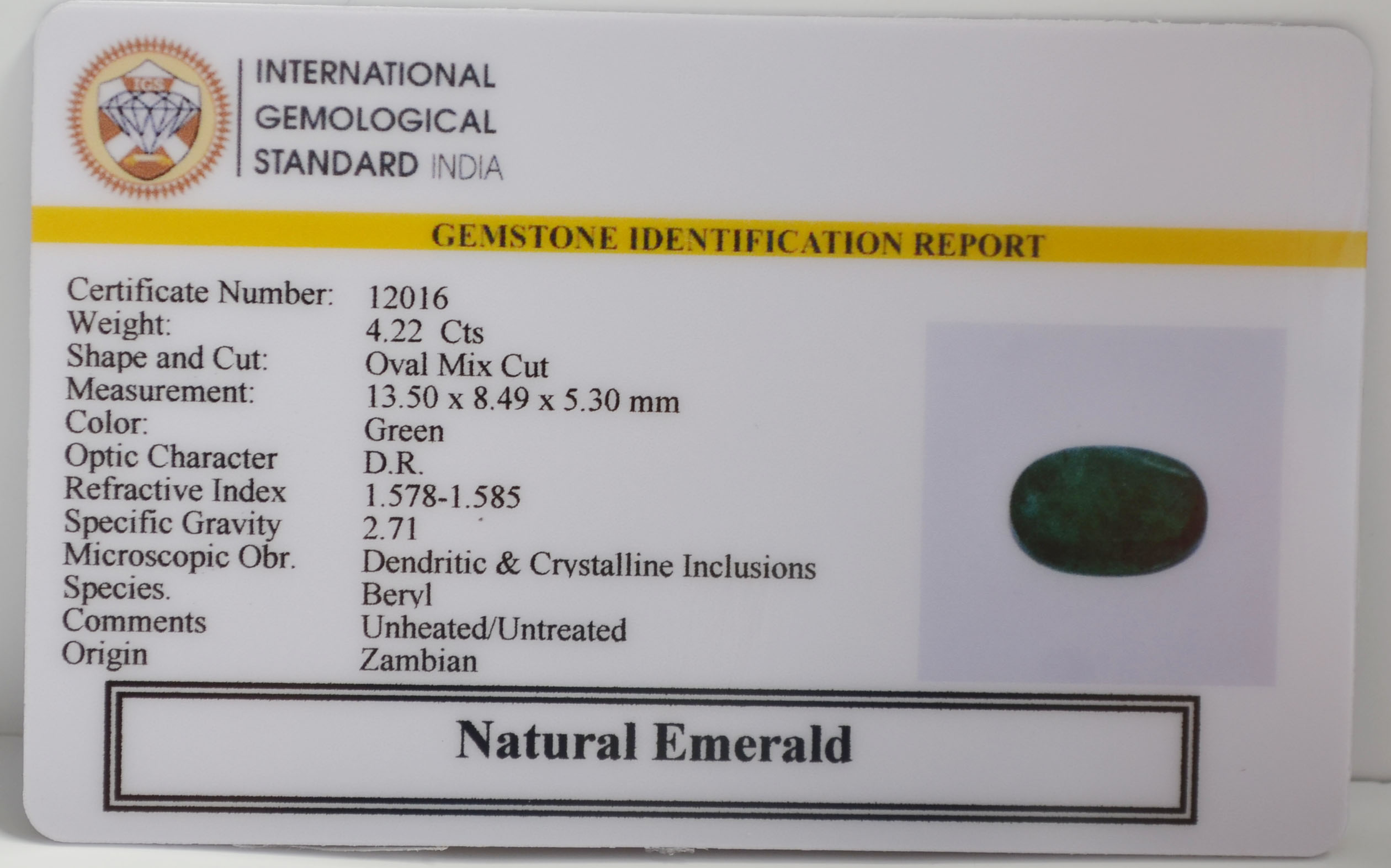 EMERALD 4.22 Ct. 3 EMRG21676 2 EMERALD 4.22 Ct.