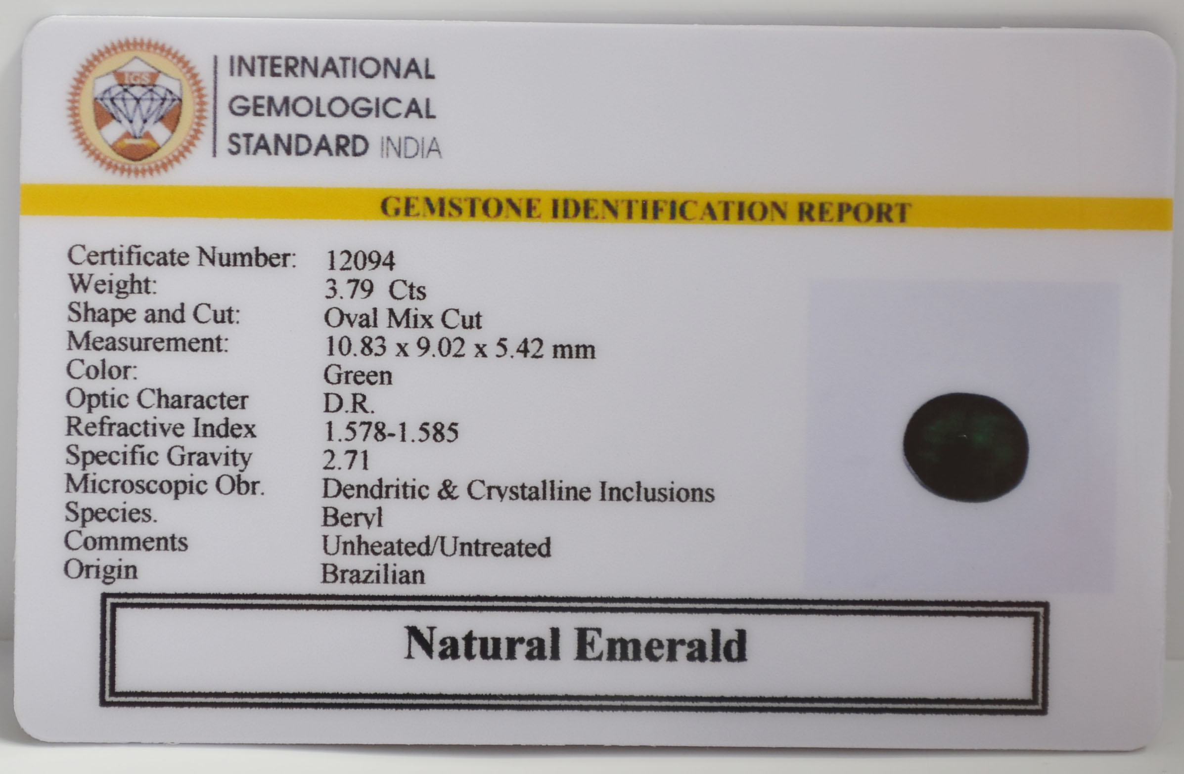 EMERALD 3.79 Ct. 3 EMRG21689 2 EMERALD 3.79 Ct.
