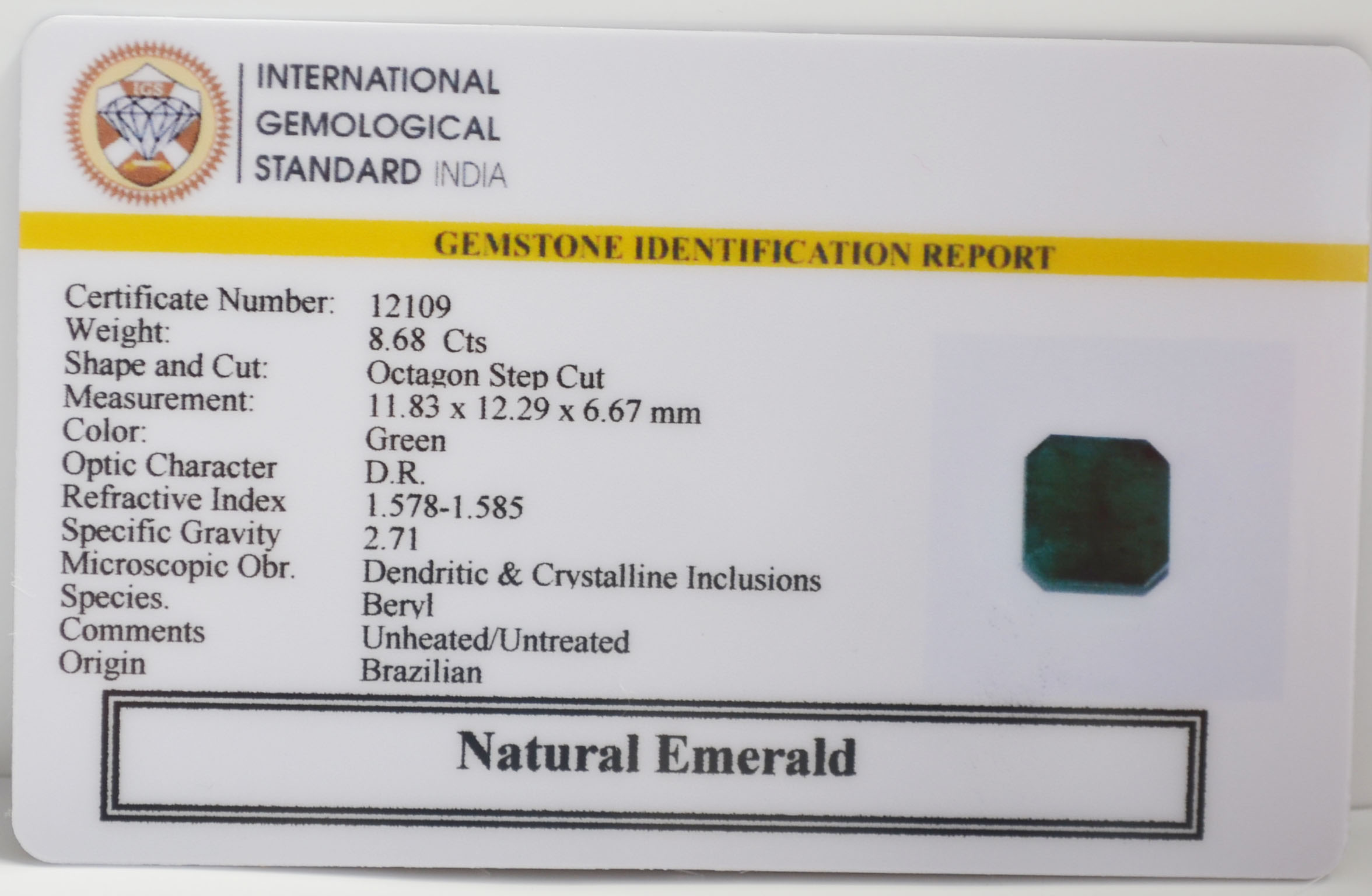 EMRG21693 2 EMERALD 8.68 Ct.