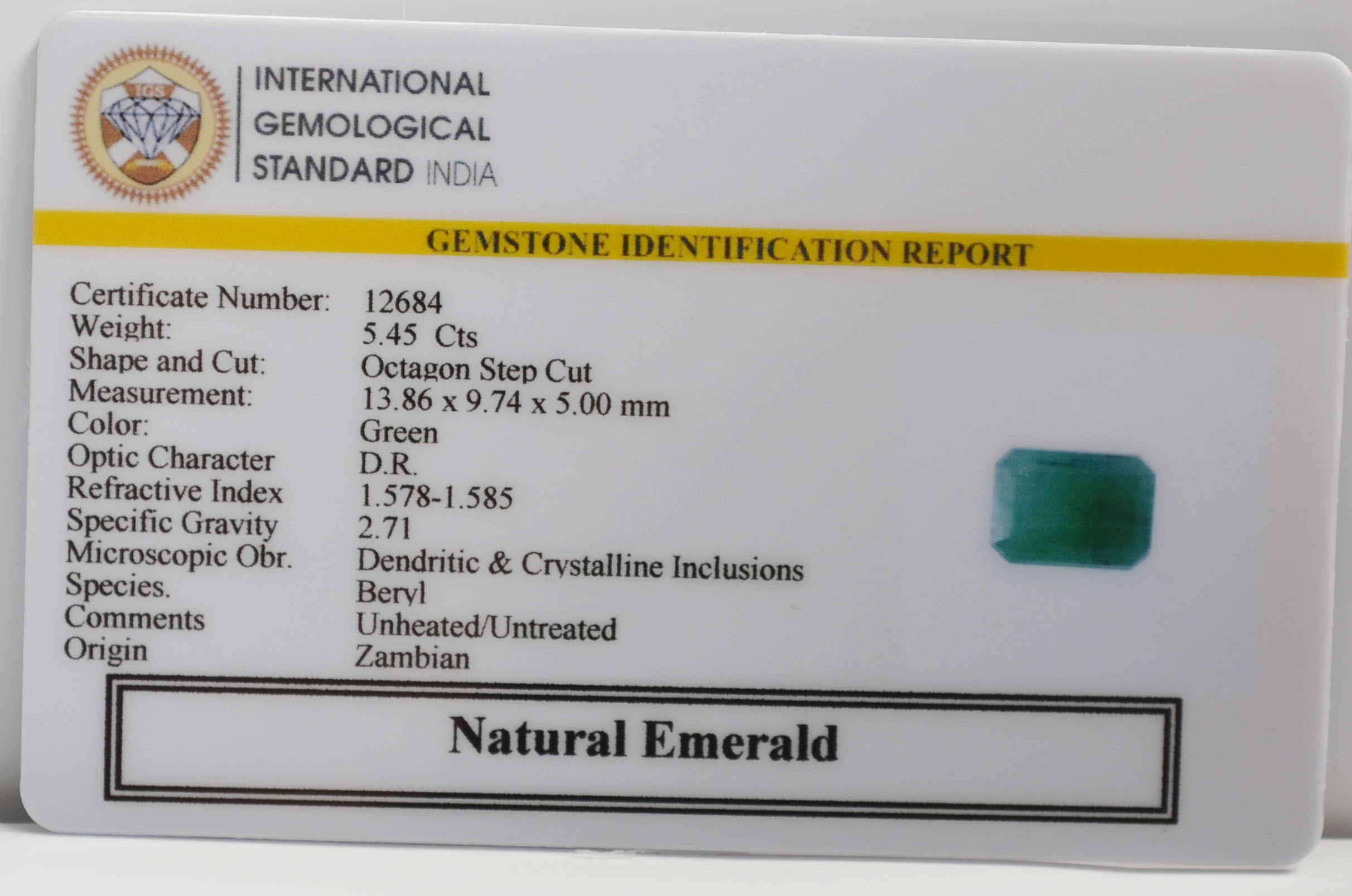 EMERALD 5.45 Ct. EMERALD 5.45 Ct.