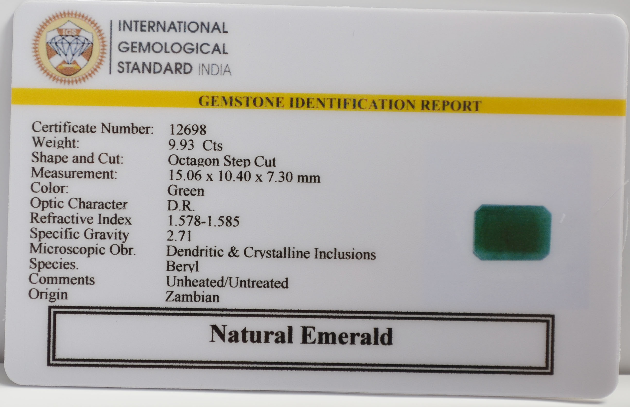 EMERALD 9.93 Ct. EMERALD 9.93 Ct.