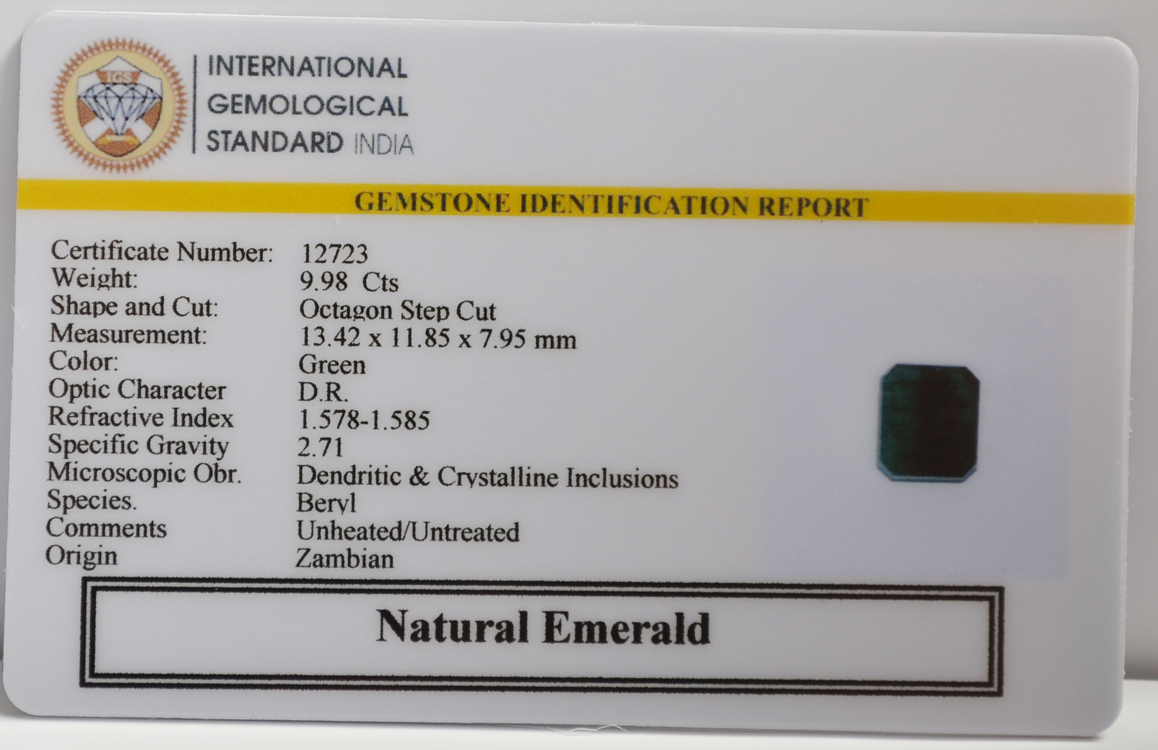EMERALD 9.98 Ct. 3 EMRG22664 2 EMERALD 9.98 Ct.