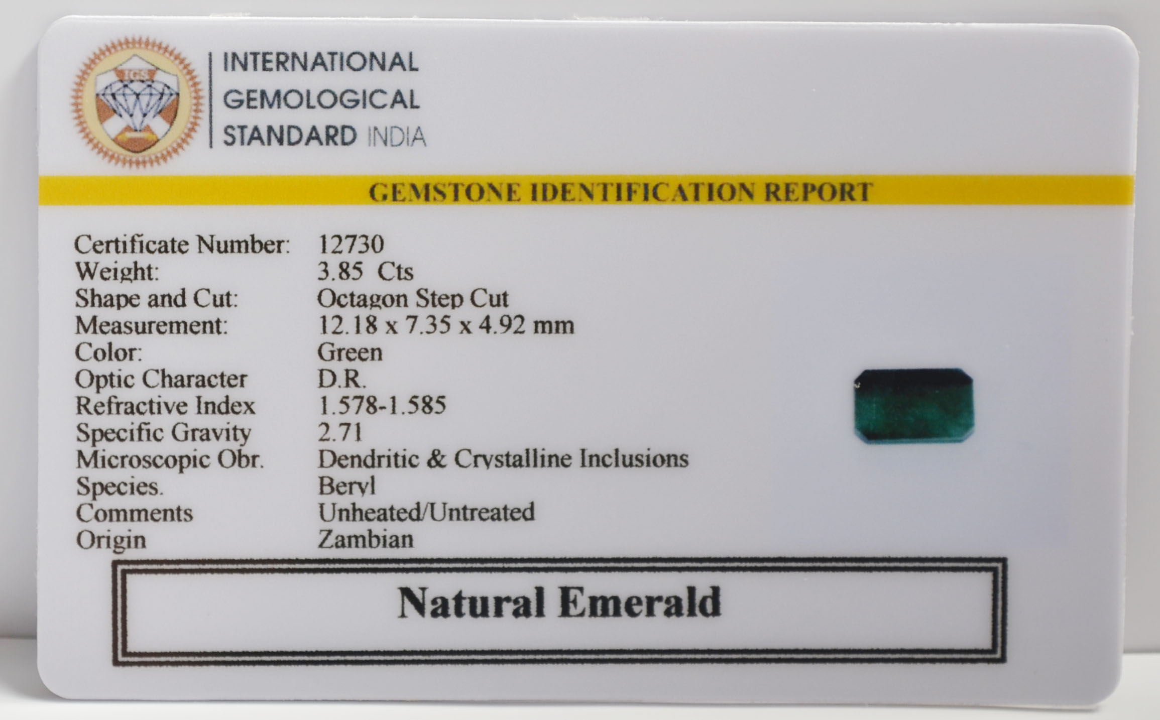 EMERALD 3.85 Ct. 3 EMRG22666 2 EMERALD 3.85 Ct.
