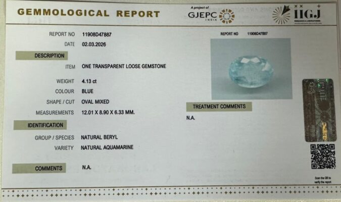 NATURAL AQUAMARINE 4.13 Ct. NATURAL AQUAMARINE 4.13 Ct.