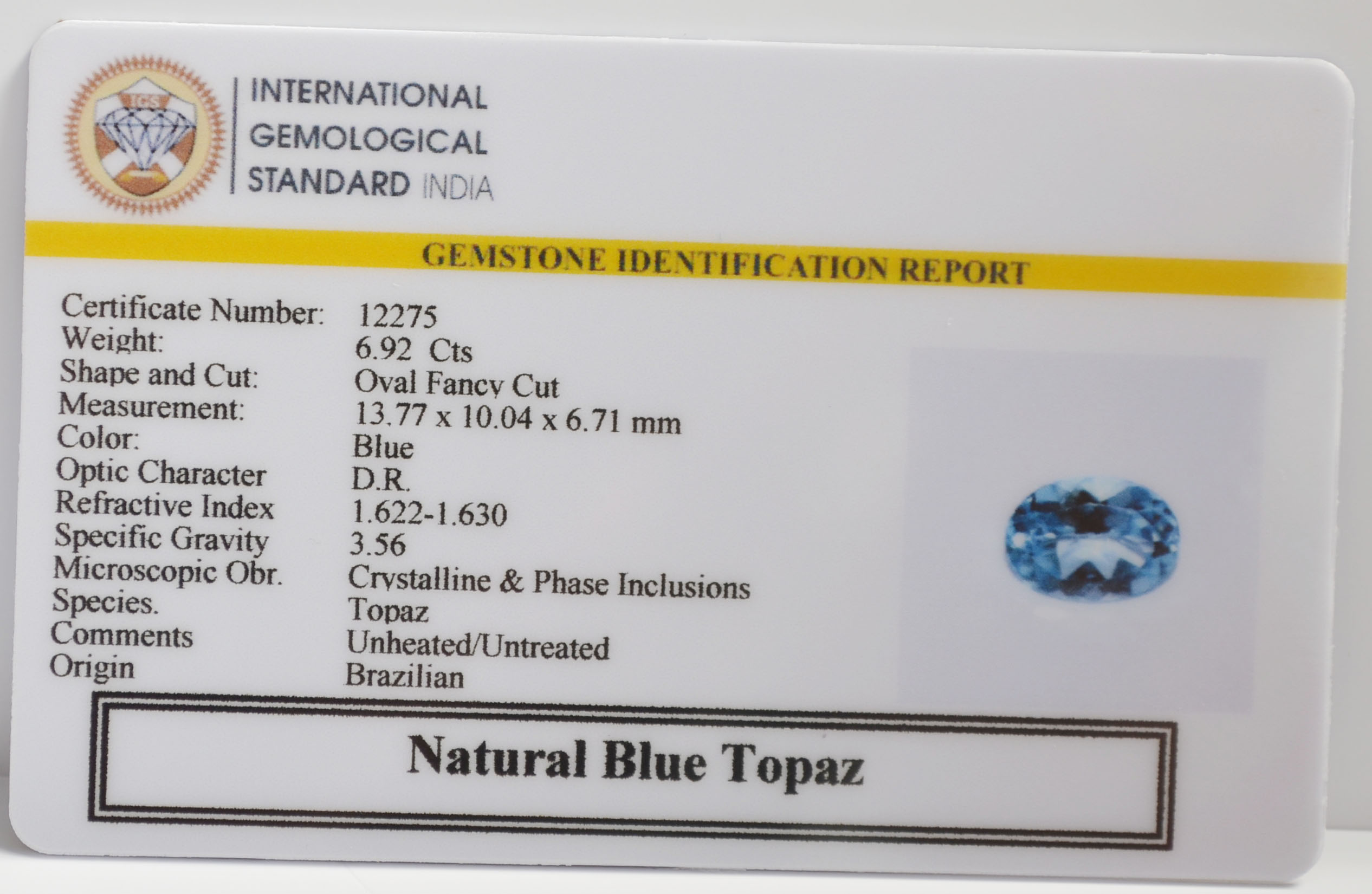 NBT281 2 BLUE TOPAZ 6.92 Ct.