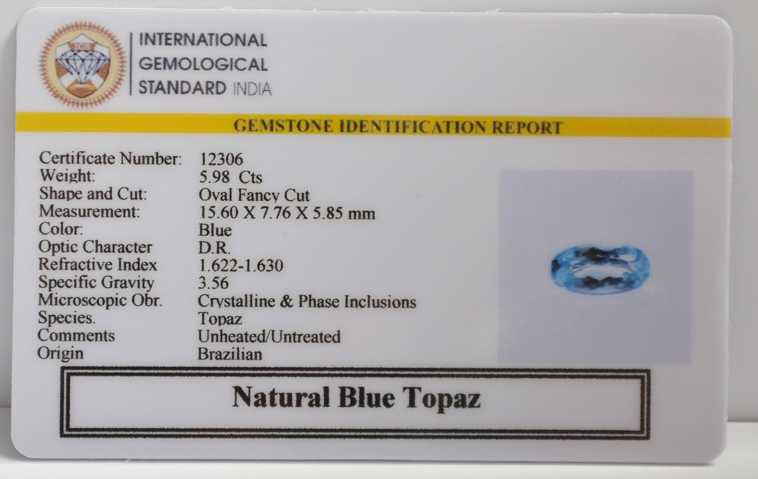 NBT307 2 BLUE TOPAZ 5.98 Ct.