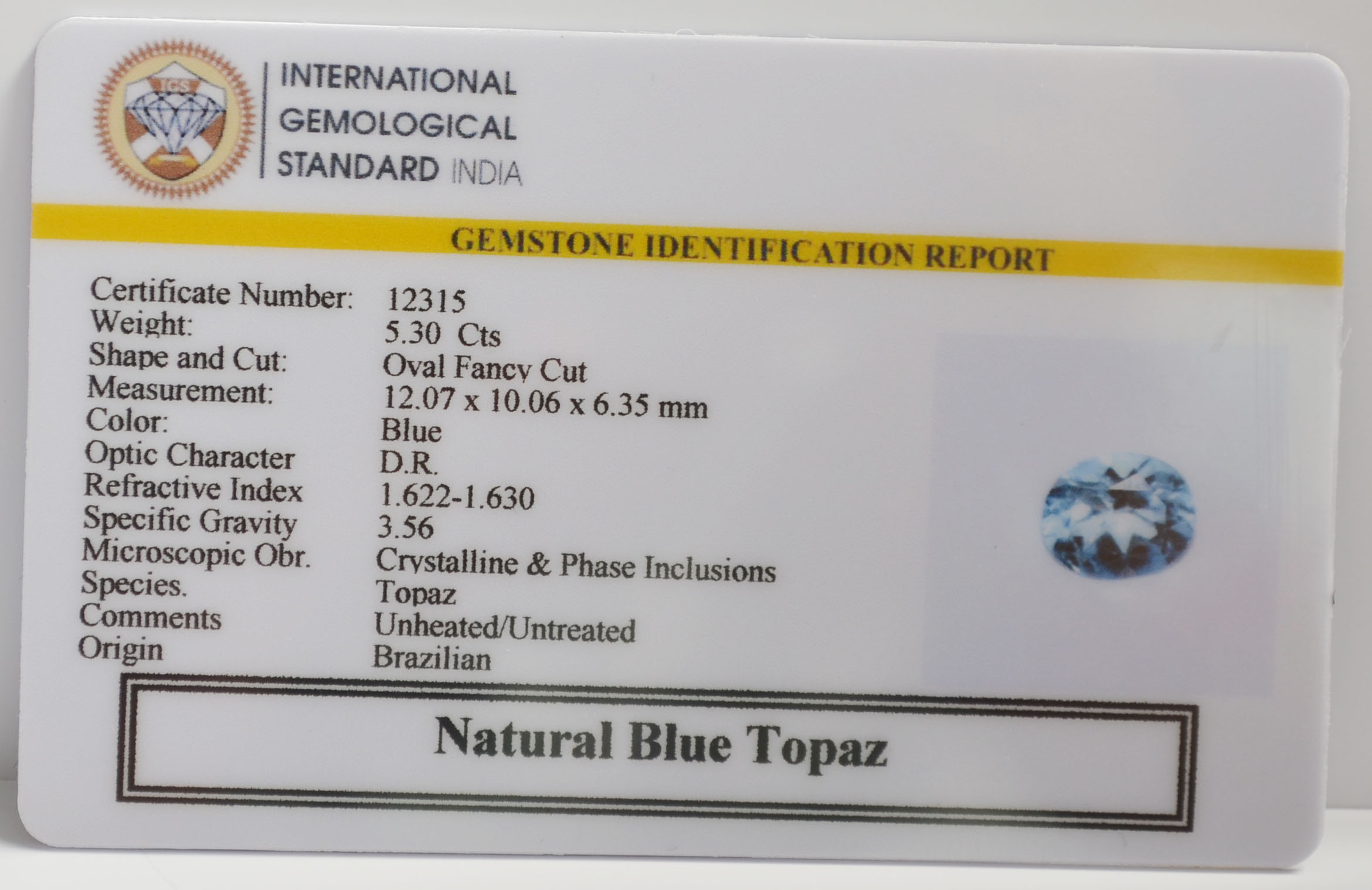 NBT316 2 BLUE TOPAZ 5.3 Ct.
