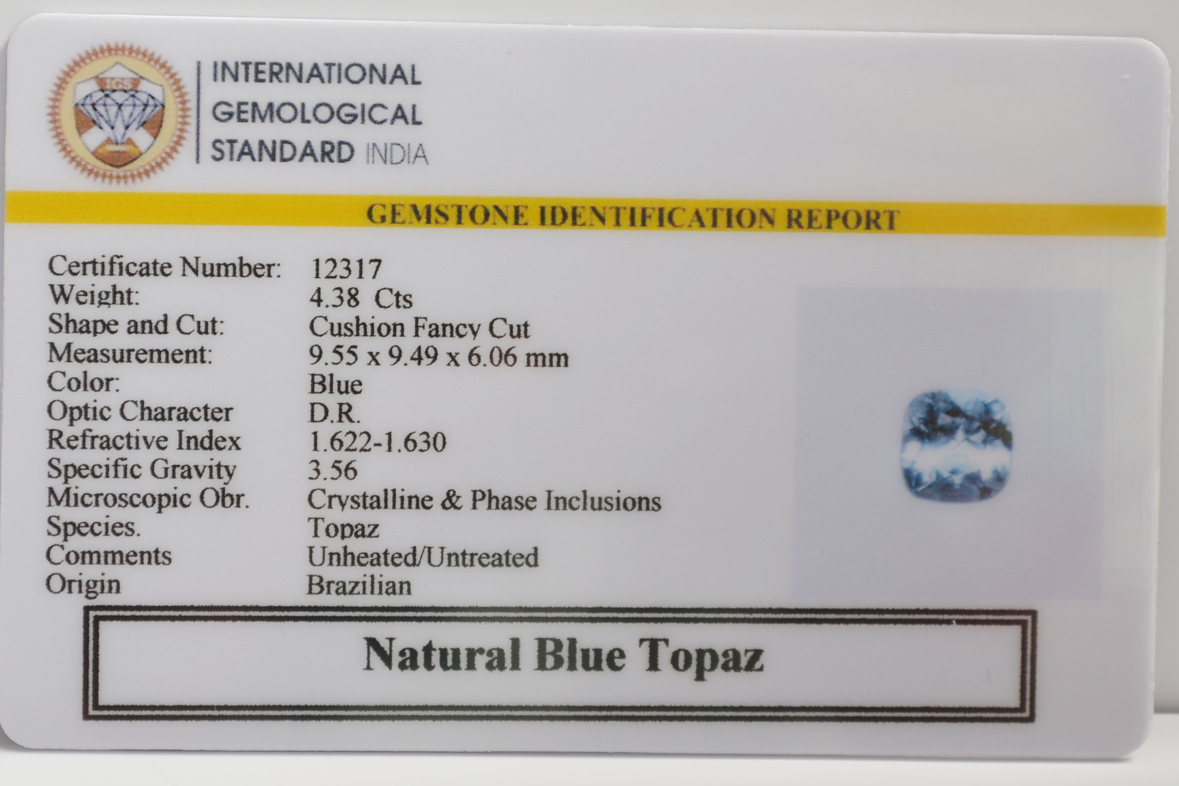 BLUE TOPAZ 4.38 Ct. BLUE TOPAZ 4.38 Ct.
