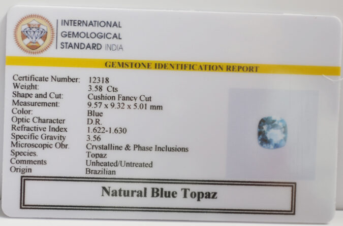 BLUE TOPAZ 3.58 Ct. BLUE TOPAZ 3.58 Ct.