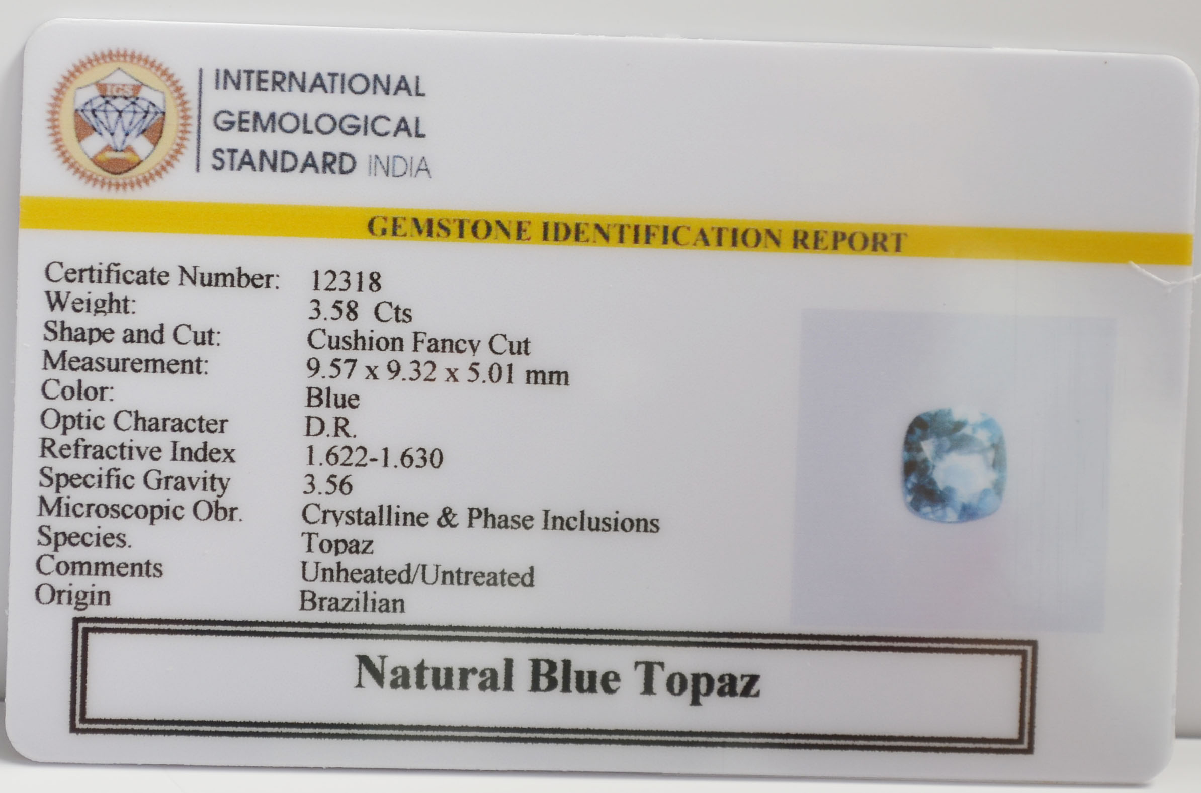 BLUE TOPAZ 3.58 Ct. BLUE TOPAZ 3.58 Ct.