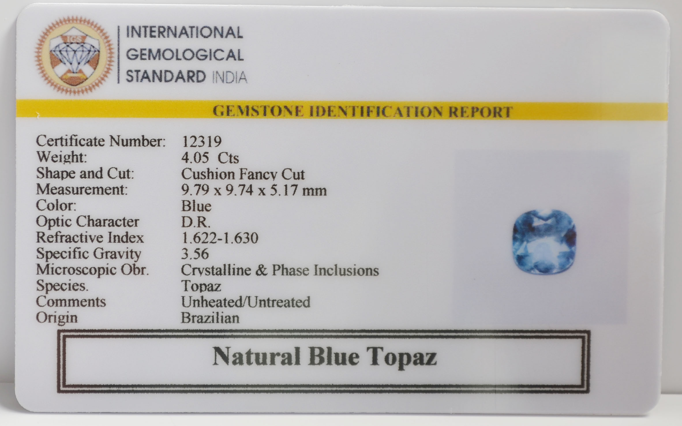 BLUE TOPAZ 4.05 Ct. 3 NBT320 2 BLUE TOPAZ 4.05 Ct.