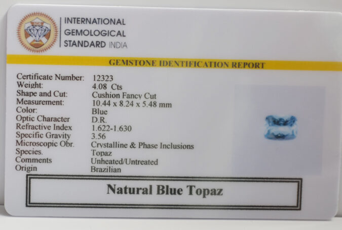 BLUE TOPAZ 4.08 Ct. BLUE TOPAZ 4.08 Ct.