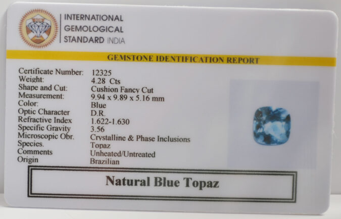 BLUE TOPAZ 4.28 Ct. BLUE TOPAZ 4.28 Ct.