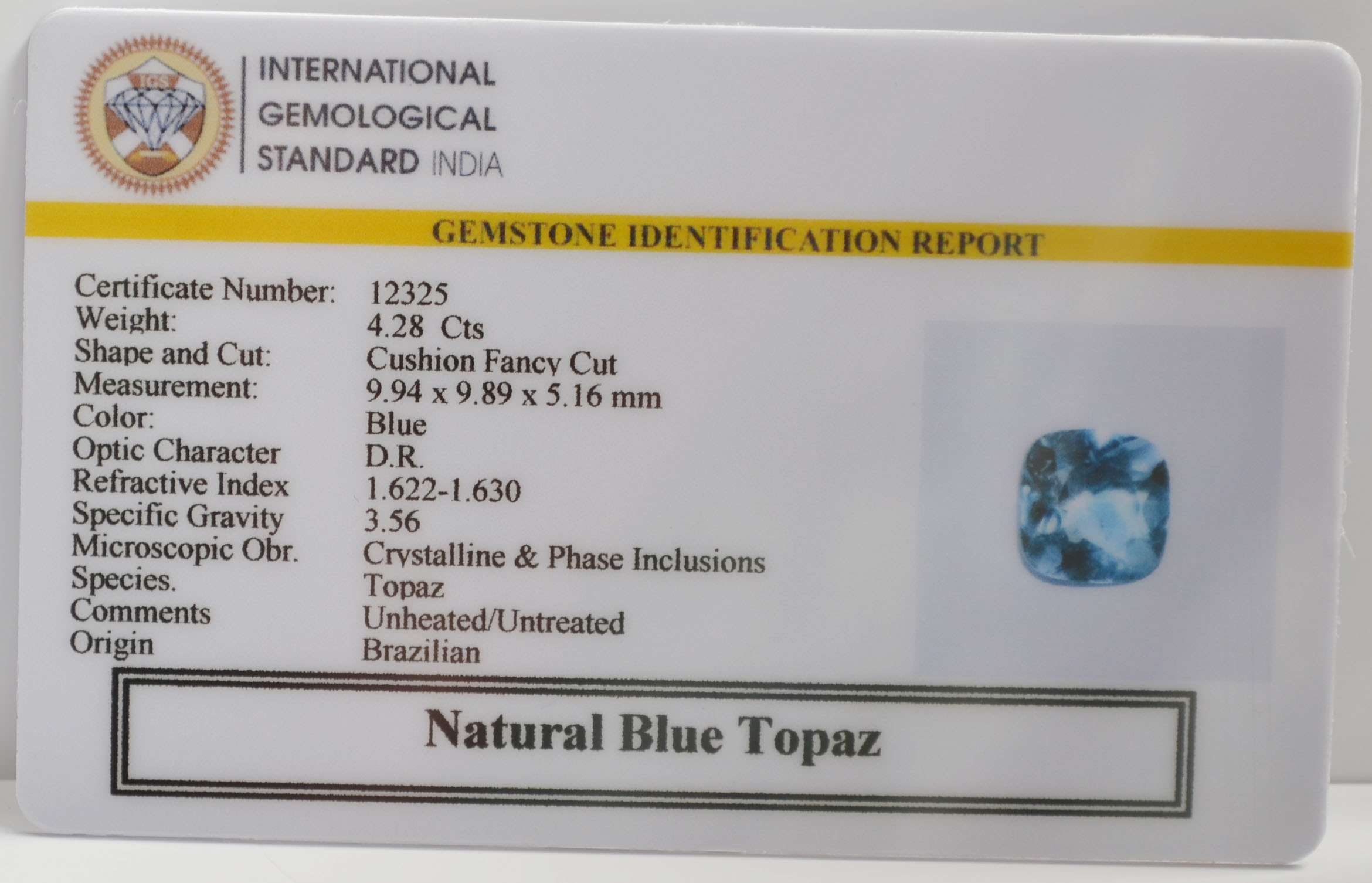 BLUE TOPAZ 4.28 Ct. BLUE TOPAZ 4.28 Ct.