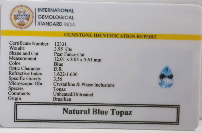 BLUE TOPAZ 3.95 Ct. BLUE TOPAZ 3.95 Ct.