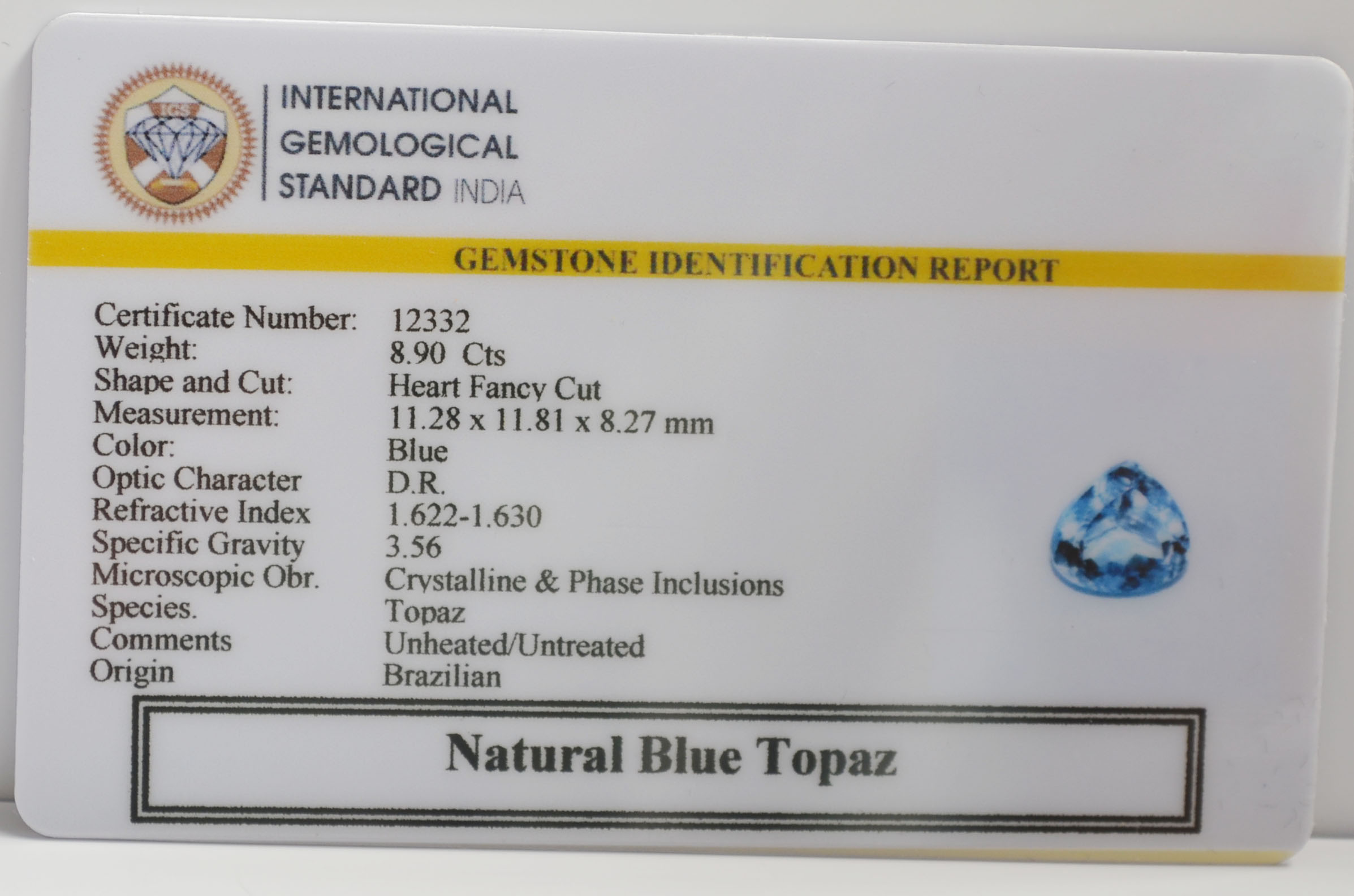 BLUE TOPAZ 8.9 Ct. BLUE TOPAZ 8.9 Ct.