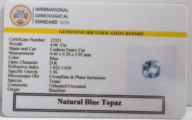 BLUE TOPAZ 4.06 Ct. BLUE TOPAZ 4.06 Ct.