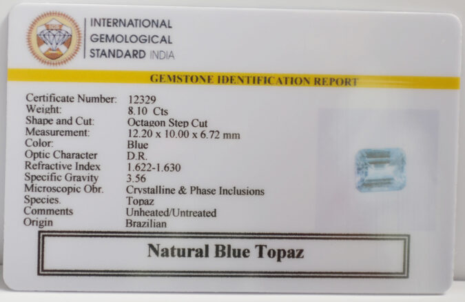 BLUE TOPAZ 8.1 Ct. BLUE TOPAZ 8.1 Ct.