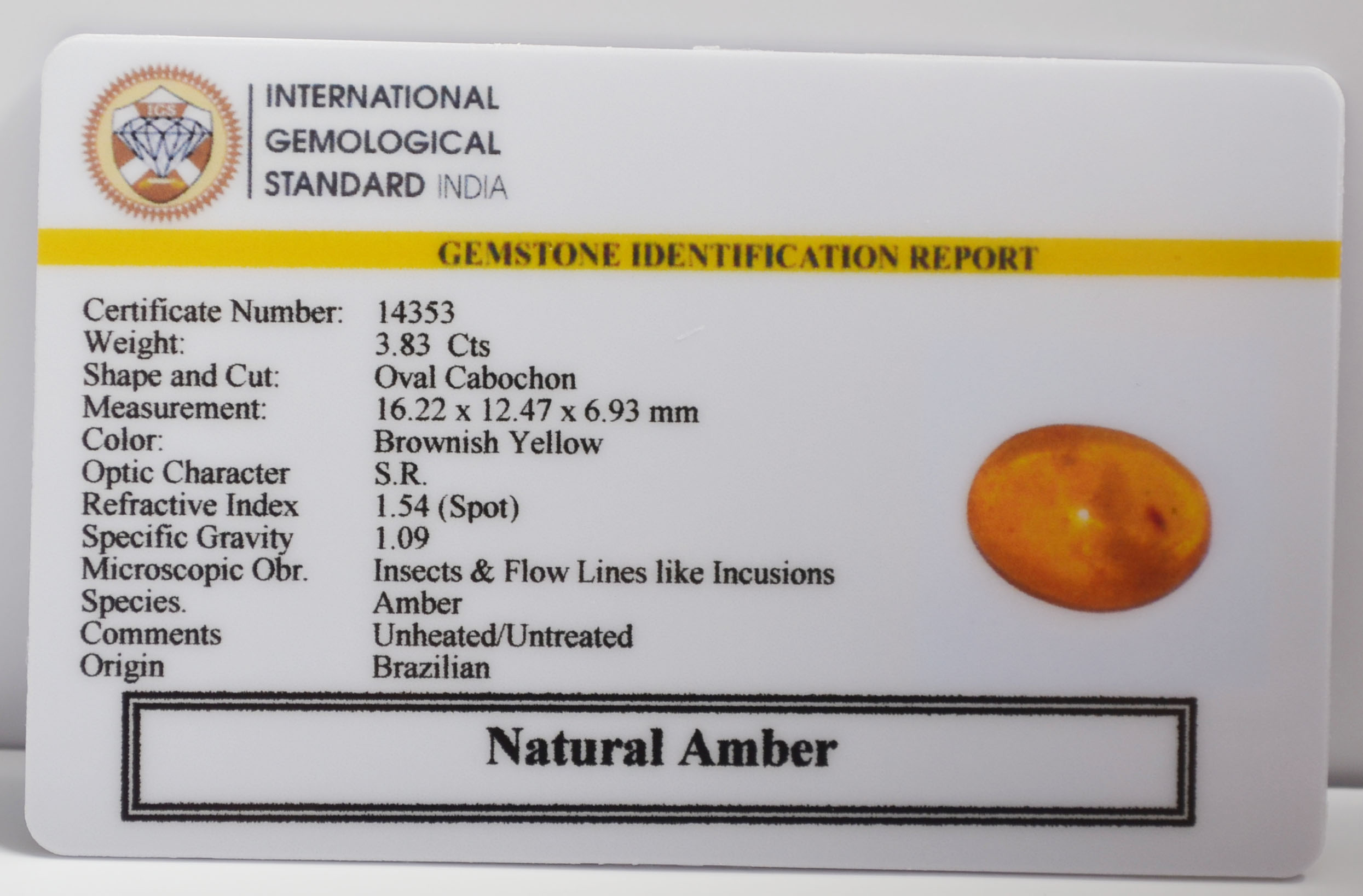 AMBER 3.83 Ct. 3 AMB96 2 AMBER 3.83 Ct.