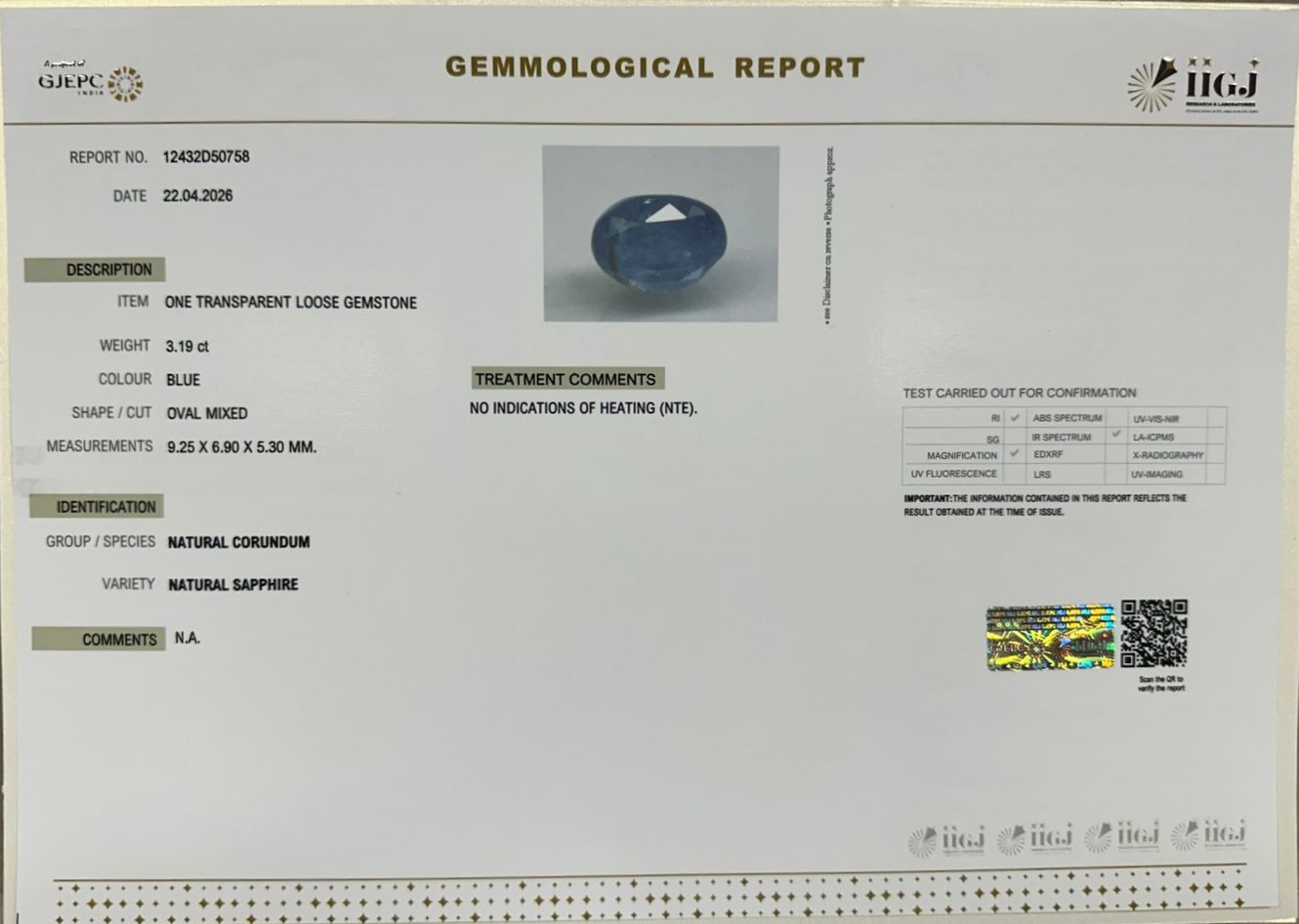 BSP15416 2 BLUE SAPPHIRE 3.19 Ct.