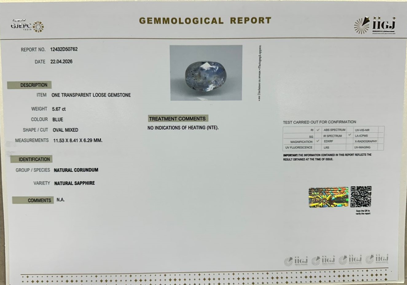 BSP15418 2 BLUE SAPPHIRE 5.67 Ct.
