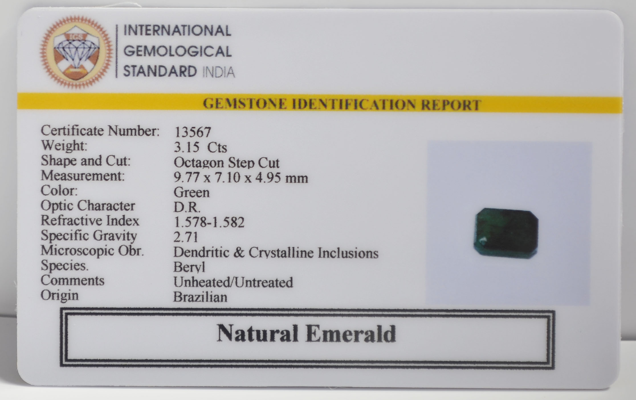 EMERALD 3.15 Ct. 3 EMR23075K 2 EMERALD 3.15 Ct.